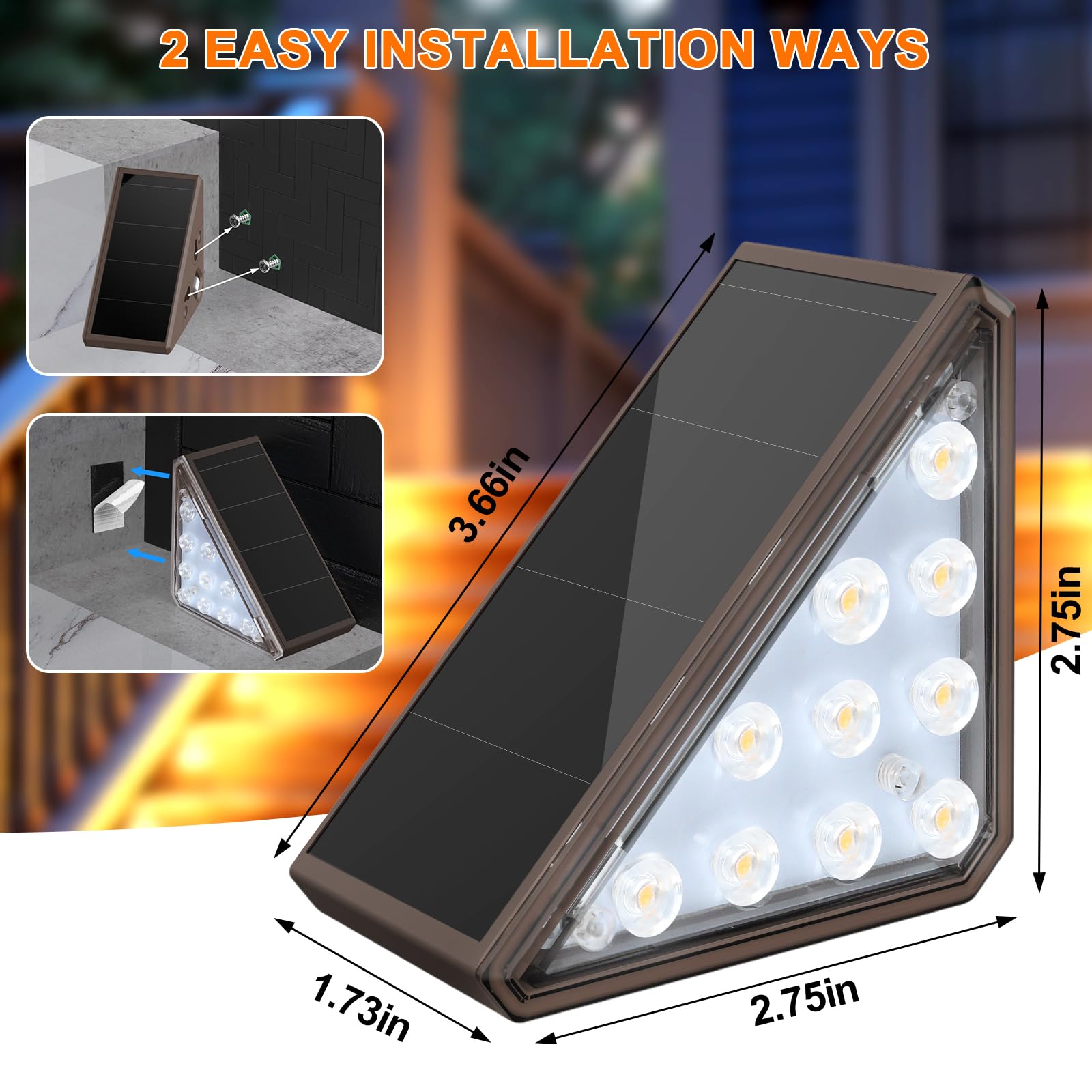 Audles 2 Pack Solar Stair Lights Outdoor Stair Lights With Waterproof Ip67 Led Solar Light For Outside Light Decor For Stair, De