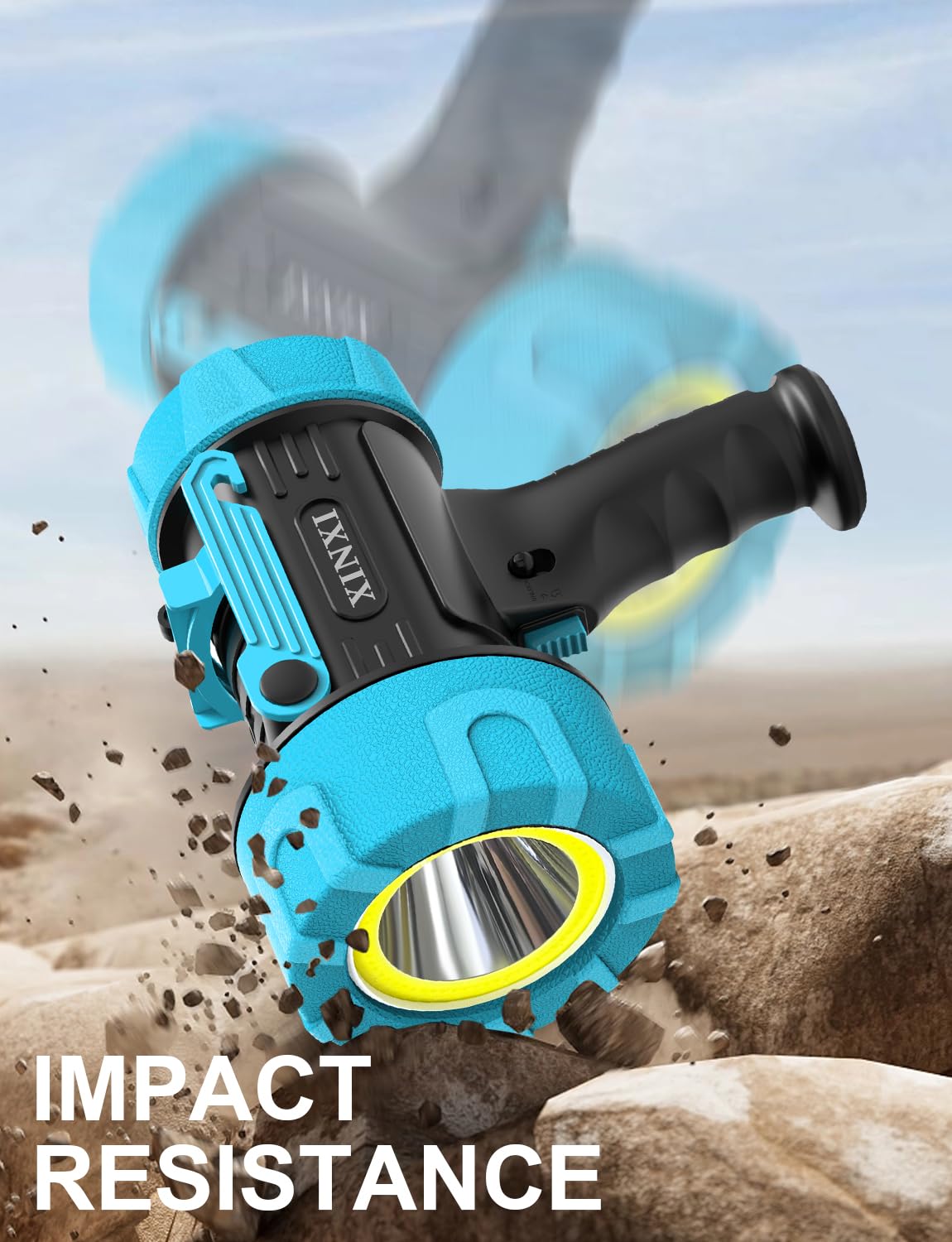 XINXI Rechargeable Spotlight with COB Floodlight, 6 Light Modes and USB Charger for Hiking, Boating, Hunting, IP67 Waterproof Ha