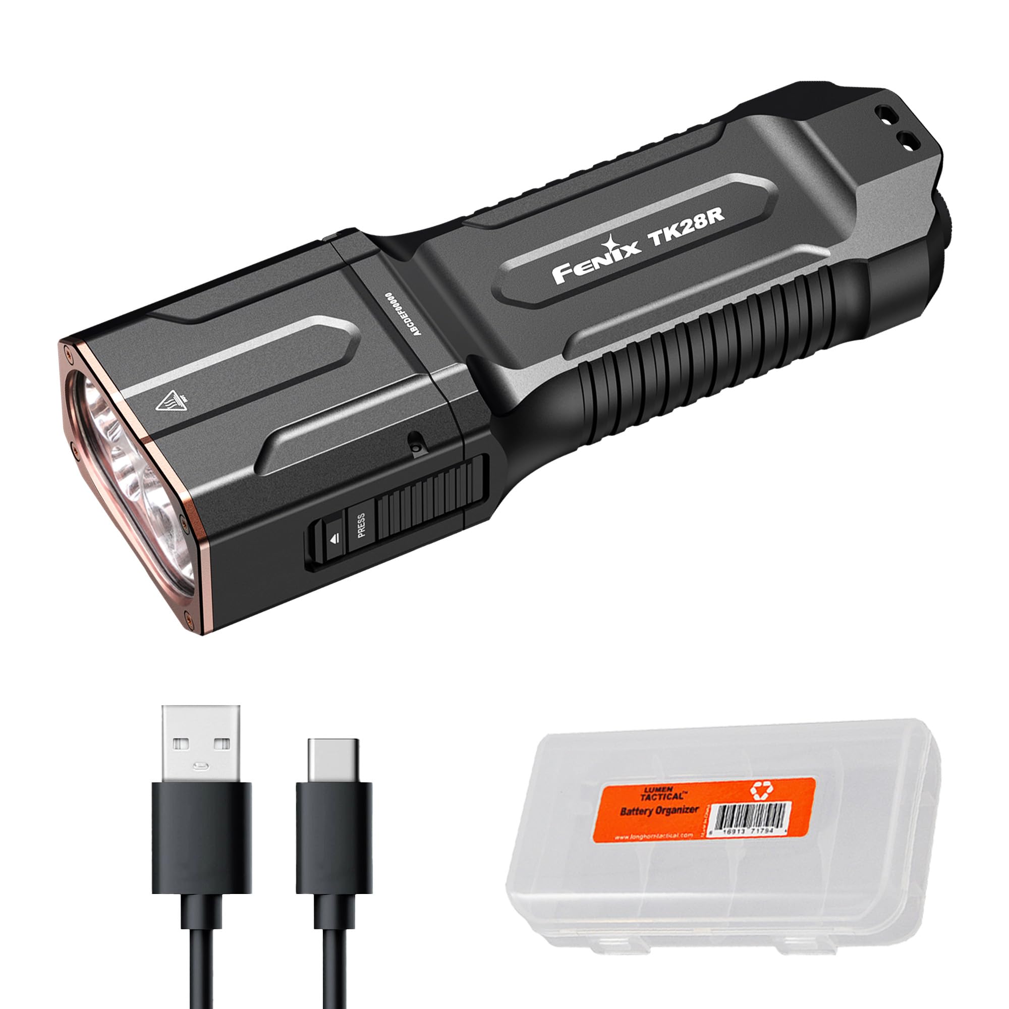 Fenix TK28R Tactical Flashlight, 6500 Lumen LED Rechargeable Flashlight with Red Light, USB Fast Charging, IP68 Waterproof, Long