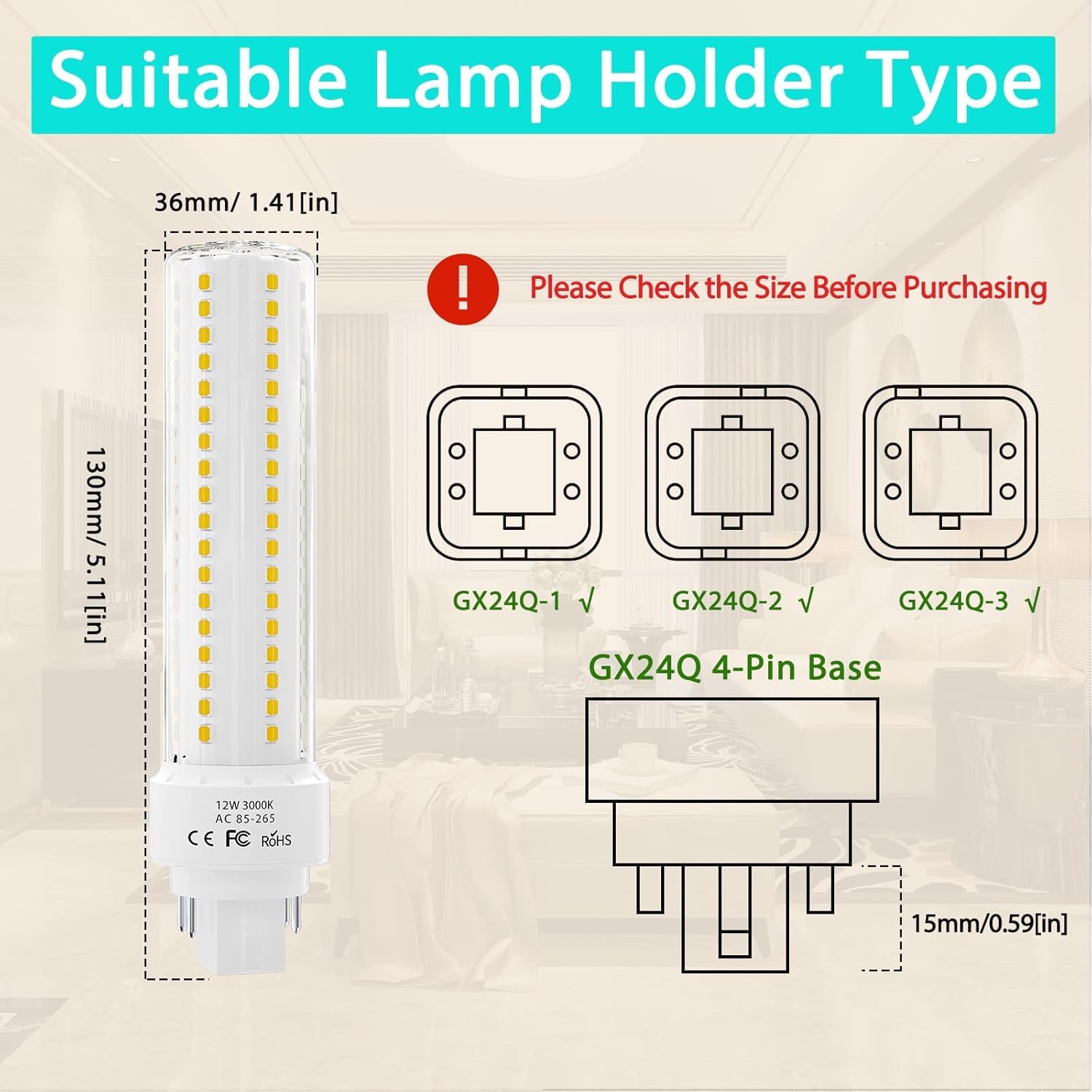 Lustaled Gx24 LED Light Bulbs, 12W Daylight 6000K, 4-Pack Recessed Ceiling/Wall Sconce, CFL Replacement