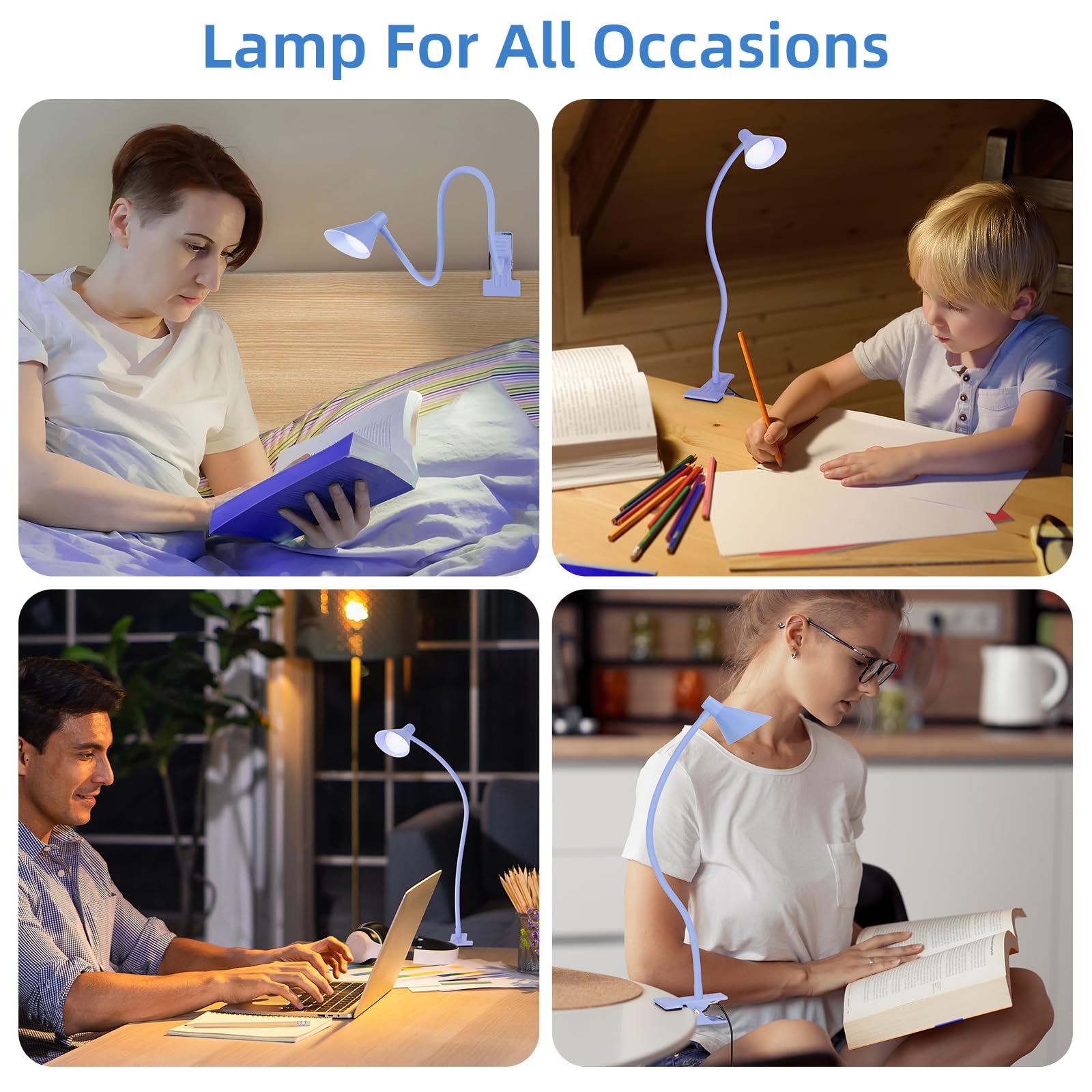Desk Lamp Clip On Lamp For Bed Headboard Led Reading Light For Bed, 3 Colors 10 Dimmable Brightness, Book Light For Reading In B