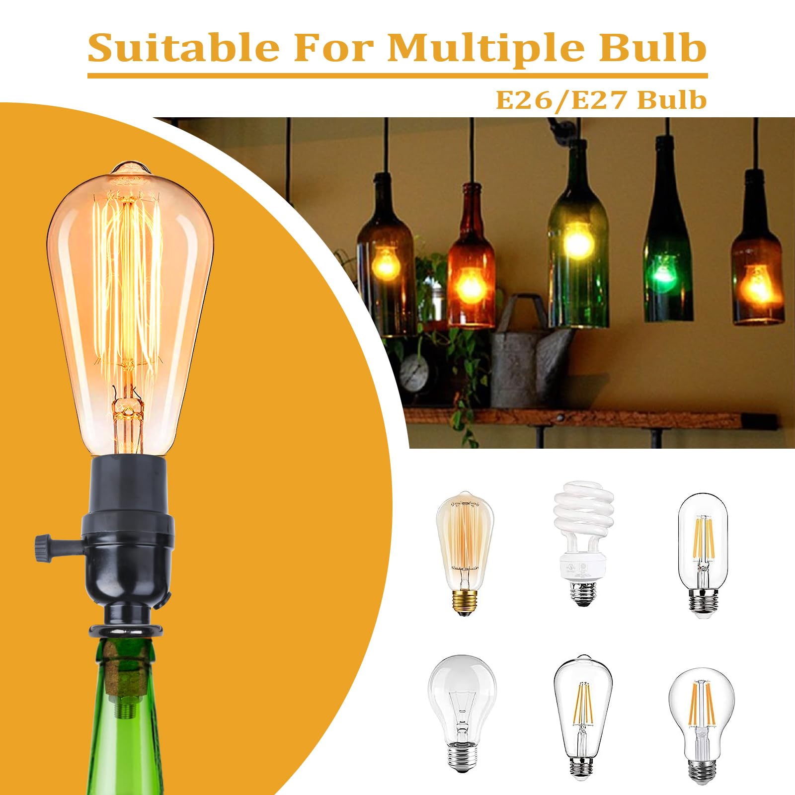 Aokpsrt Bottle Lamp Kit With 9Mm Glass Drill Bit Diy Lamp Kit For Liquor Bottles With Slip On Socket And 8 Feet Power Cord,No Dr