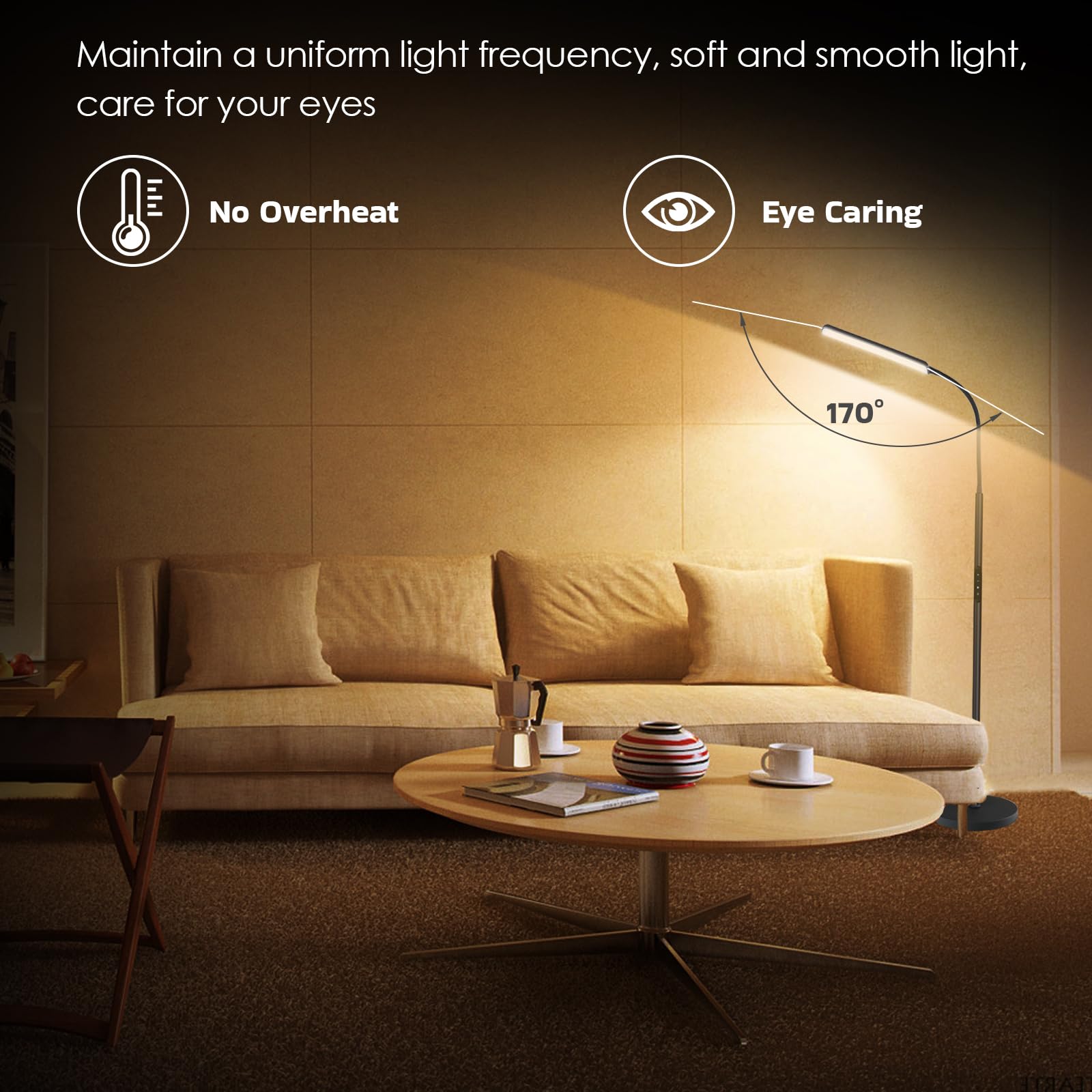 Dimunt LED Floor Lamp - 15W, Adjustable 3000K-6000K, Remote & Touch Control, Black, Model MF20054