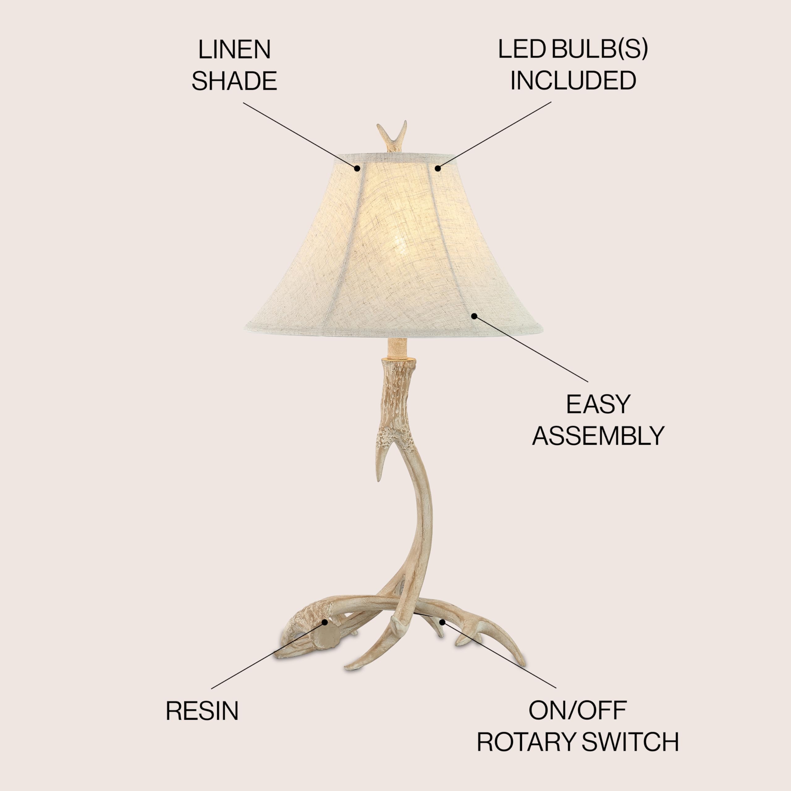Jonathan Y Jyl6305B Antler 27.5'' Rustic Resin Led Table Lamp, Traditional For Bedroom, Living Room, Office, Kids Room, Entryway