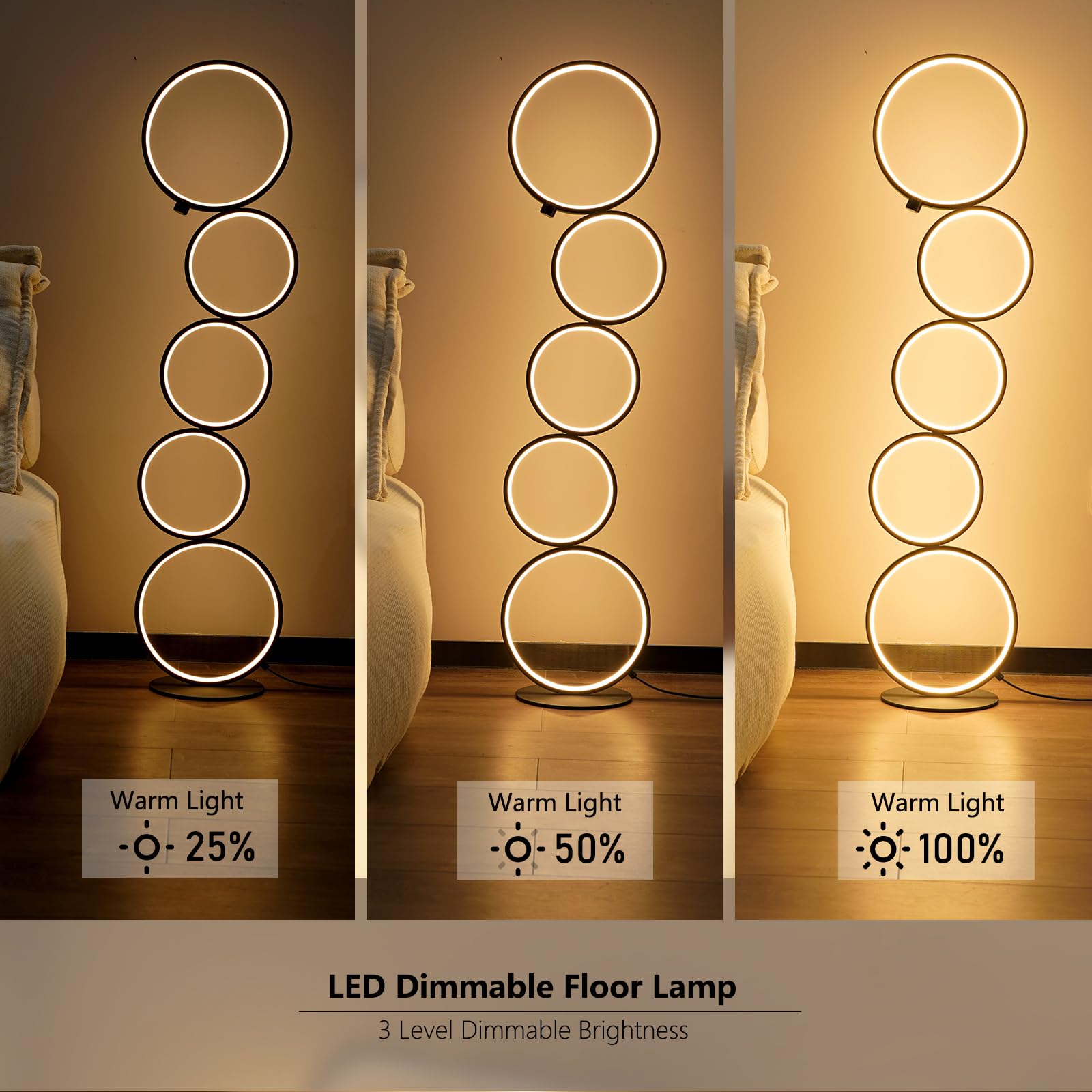 Nu?R 43.3'' Modern Floor Lamp, Led Floor Lamp For Living Room, Dimmable, Circle Standing Lamp, Energy-Saving, Unique Lamp For Be