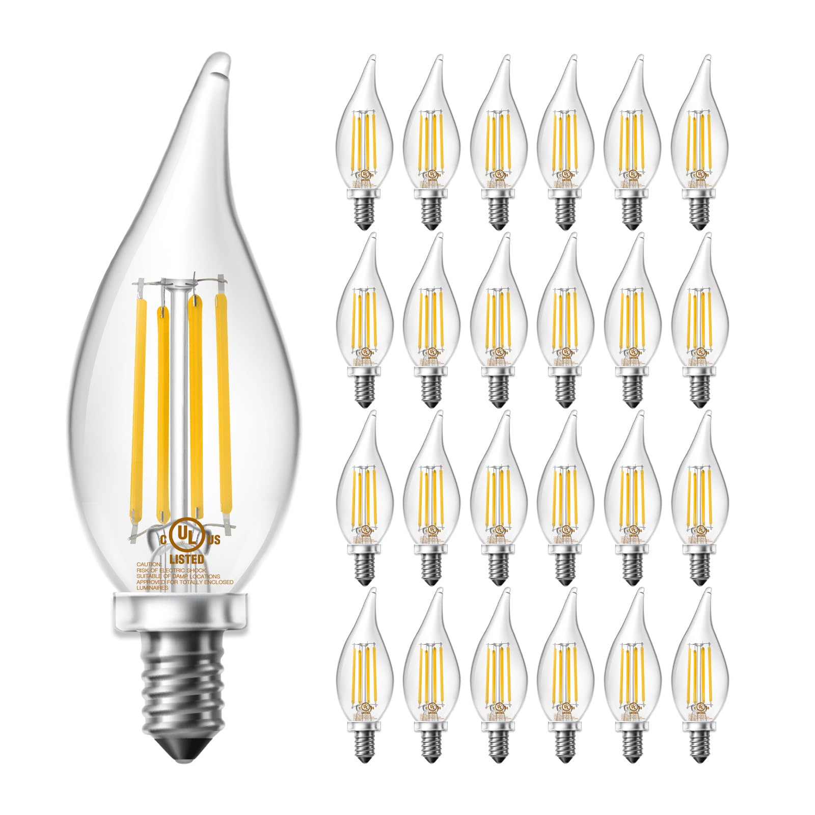 DAYBETTER Candelabra Light Bulbs,Chandelier Light Bulbs 60 Watt Equivalent,Dimmable E12 LED Bulbs 2700K Warm White,5.5W 600LM Flame Tip Vintage CA11 Candle Light Bulbs 24 Pack