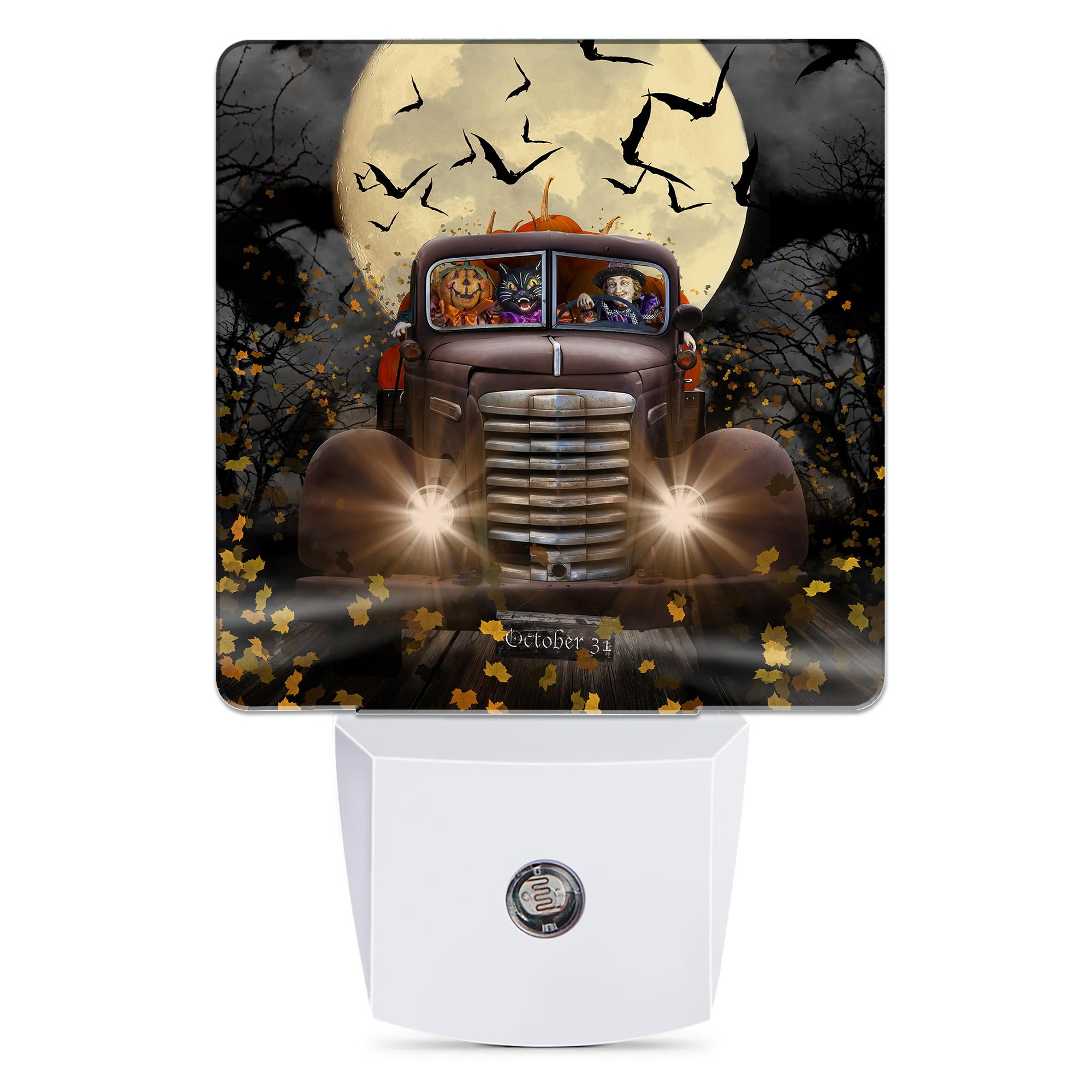 Jopowide Truck Night Light, Witch Cat Pumpkin Night Lights Plug Into Wall Decorations For Bedroom, Bathroom, Dusk To Dawn Sensor Nightlights For Girls Women Room Gifts
