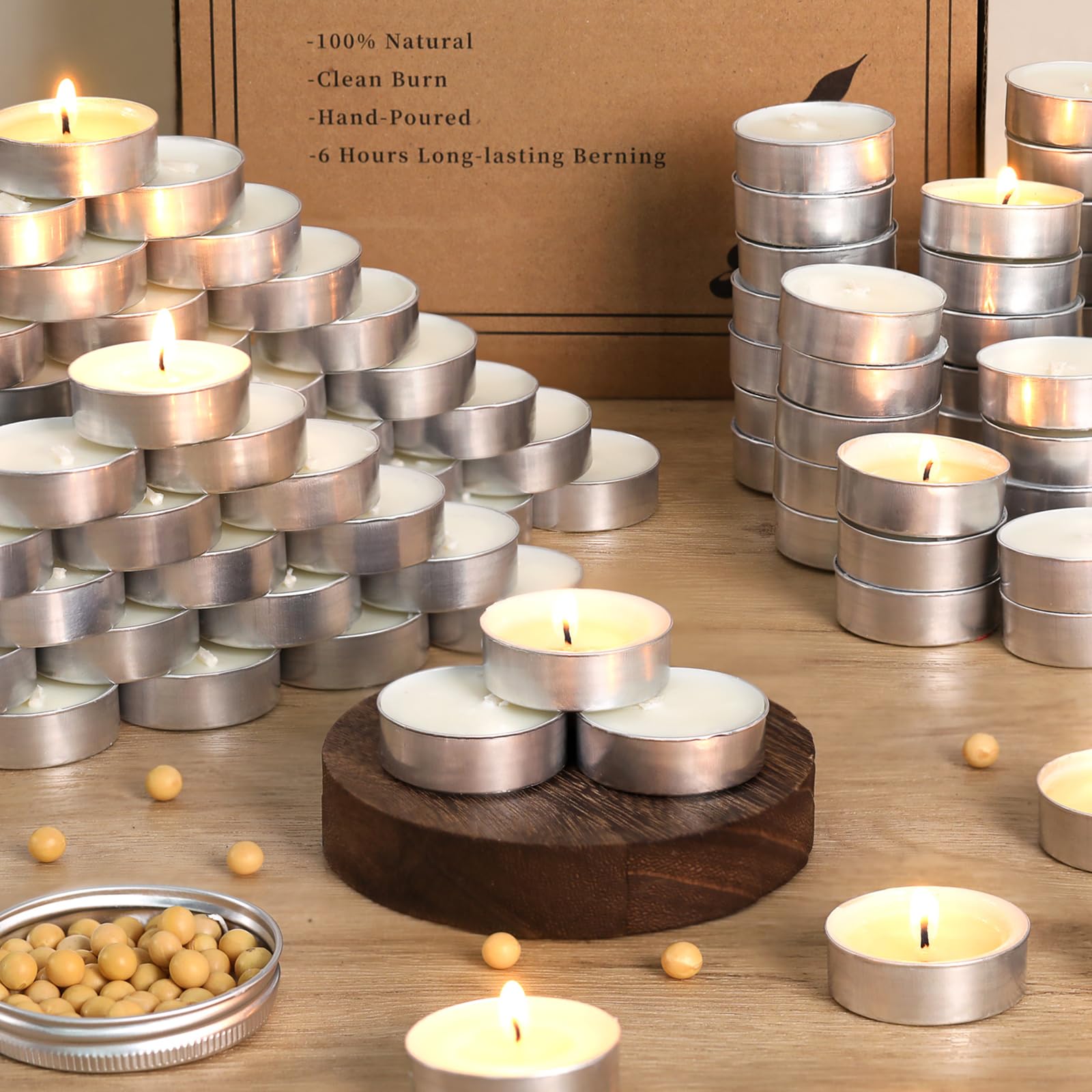 200 Pcs Soy Wax Tealight Candles Bulk,100% Natural- 4 Hours White Soy Tea Lights Candle, Paraffin-Free/Unscented Small Tea Candl