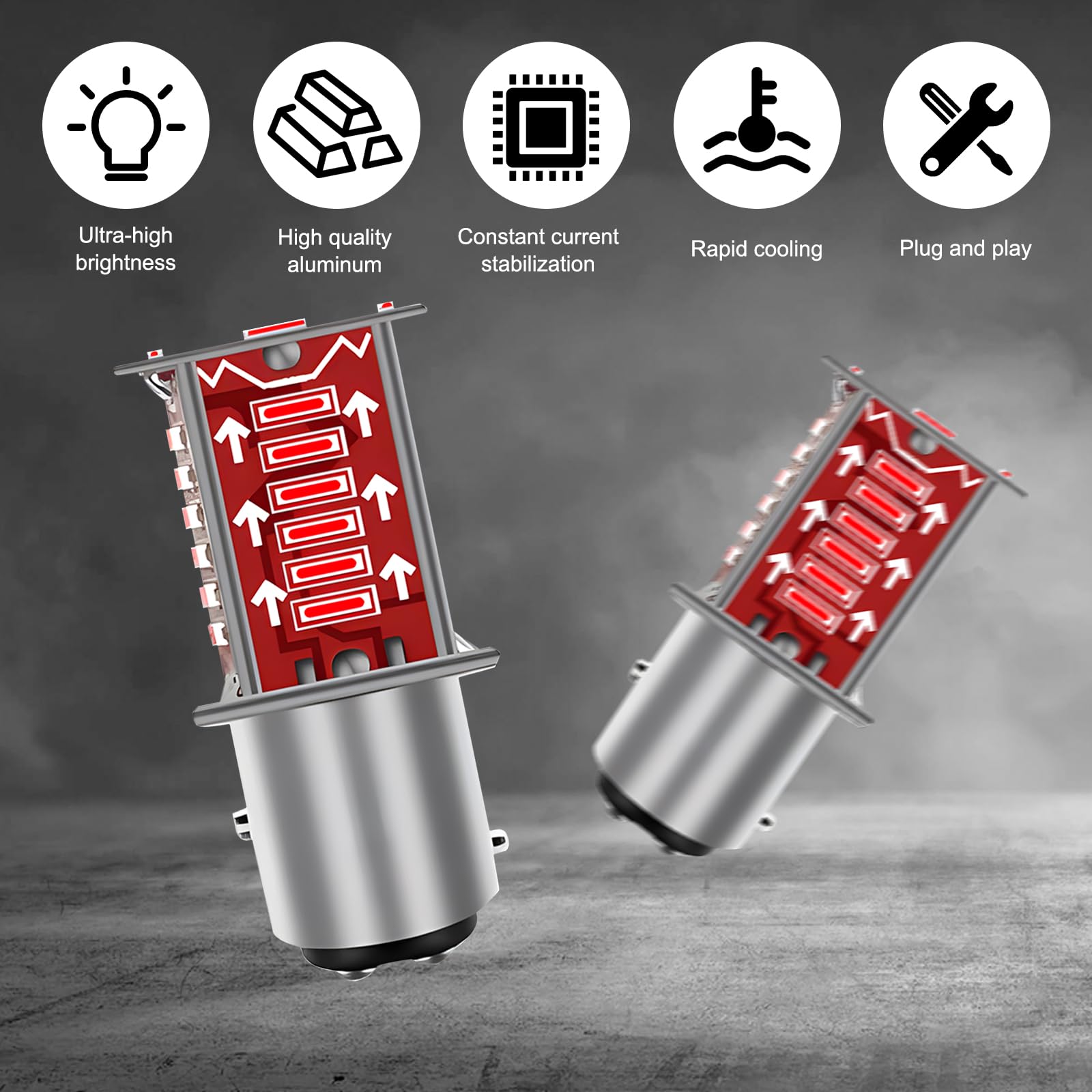 UGSHY 1157 LED Brake Light Bulb, Double Contact BAY15D, 4 PCS, Red, Model UGLED2201RE-4PCS