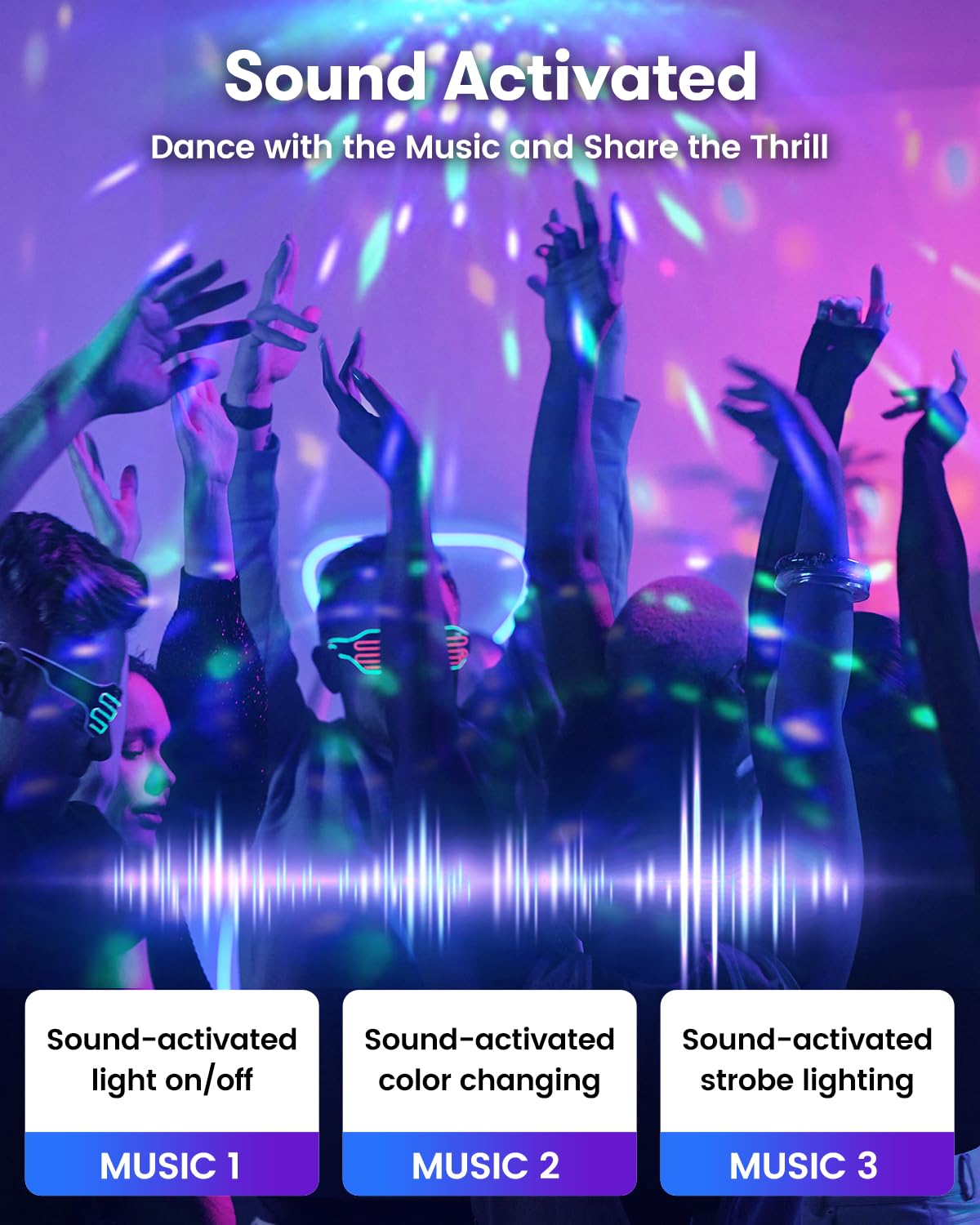 2-Pack Disco Party Light Sound Activated DJ Strobe Light 7 Colors for Indoor Room Birthday Rave Karaoke Halloween Christmas Wedd