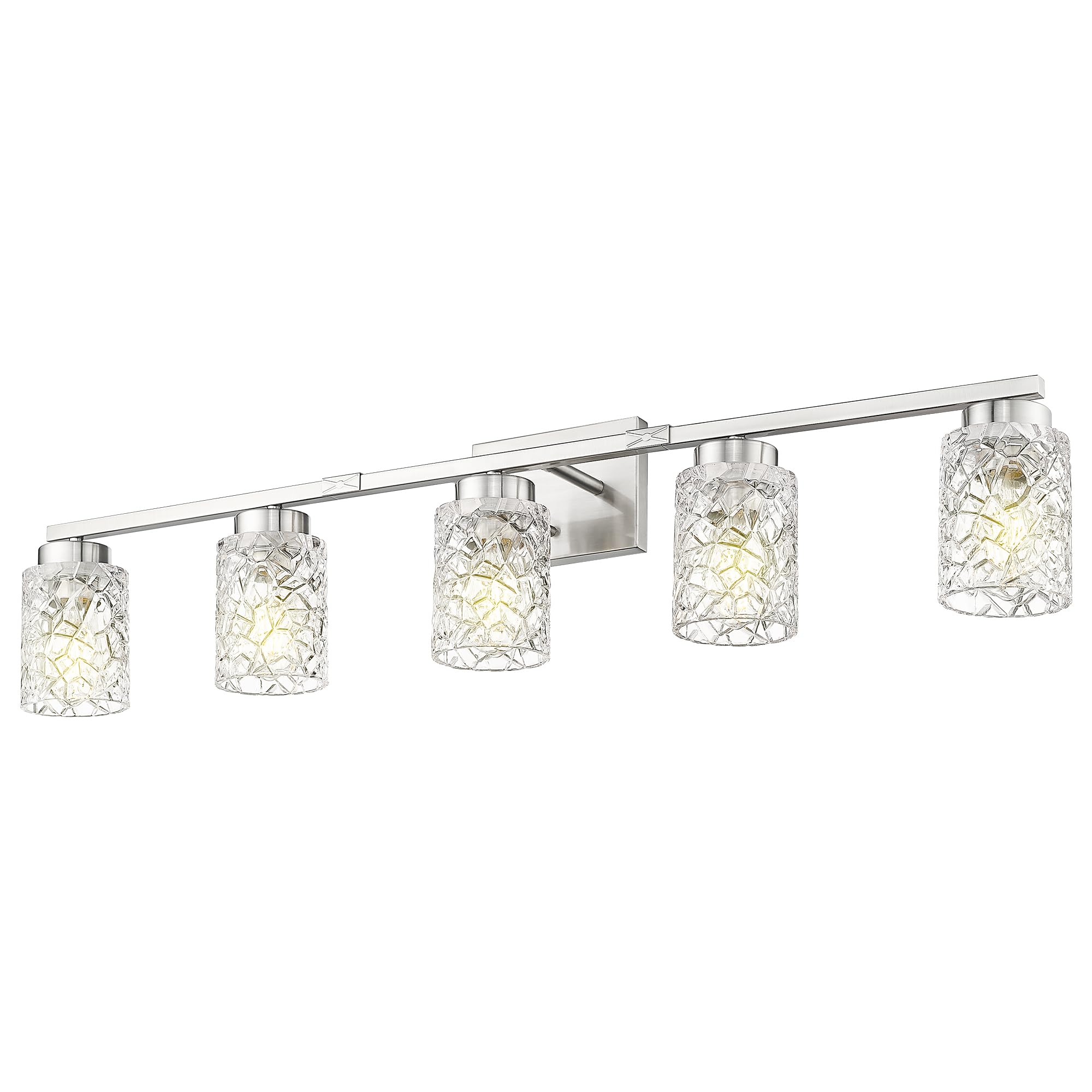Emliviar 5-Light Modern Bathroom Vanity Light With Clear Geometric Glass, 40    Modern Brushed Nickel Bathroom Wall Light, E26 B