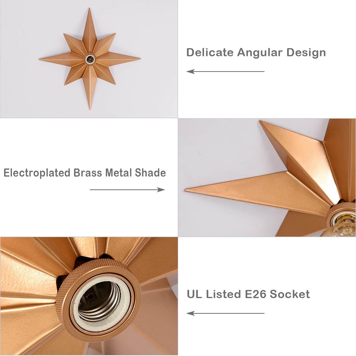 Airposta 16 Inch Flush Mount Ceiling Light, Gold Metal Star Fixture For Hallway, Entryway, Bedroom, Kitchen, Bathroom