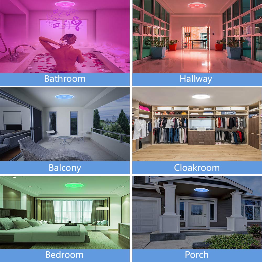 Horevo 18W Led Waterproof Ceiling Light With Bluetooth Speaker & Remote, Color Changing, White