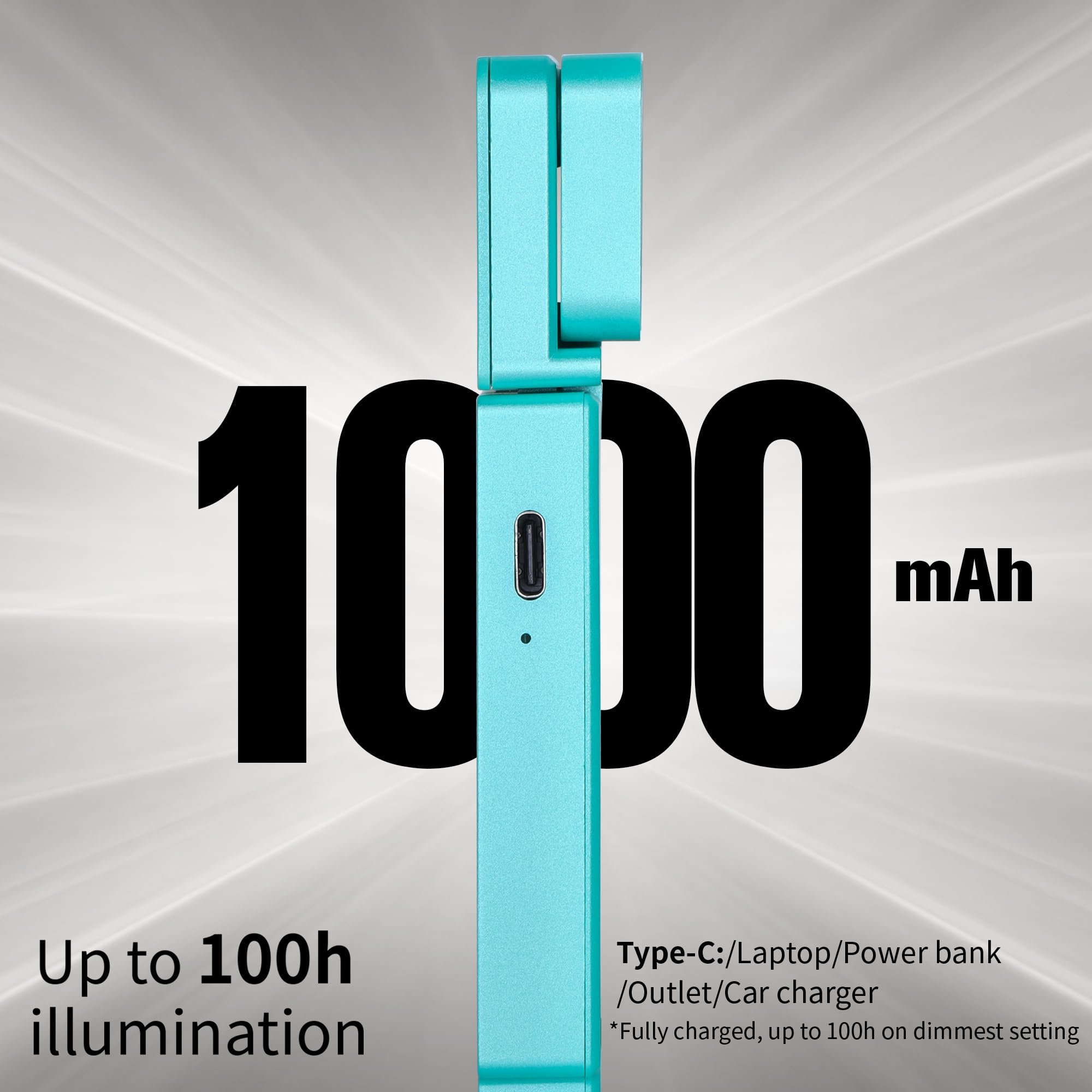 Dott Arts Dual-Head LED Book Light, Rechargeable, 5 Colors, 6 Brightness Levels, Timer Function, Cyan, Model WLM123-BLA-1W-05