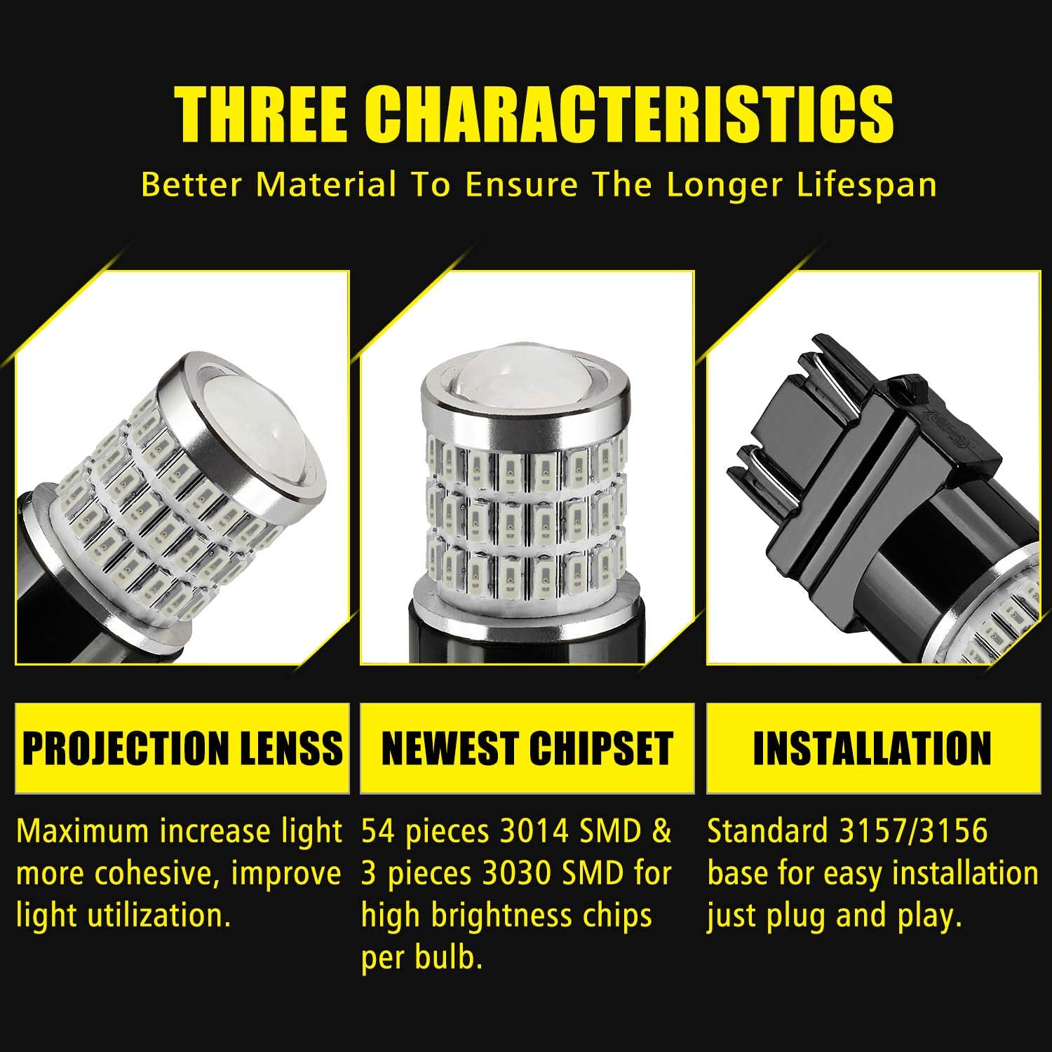 Auxlight 3157 3156 3057 4157 3157K Led Bulbs Brilliant Red, Ultra Bright 57-Smd Led Replacement For Brake/Tail Lights, Blinker Lights, Turn Signal/Parking Or Running Lights (Pack Of 2)