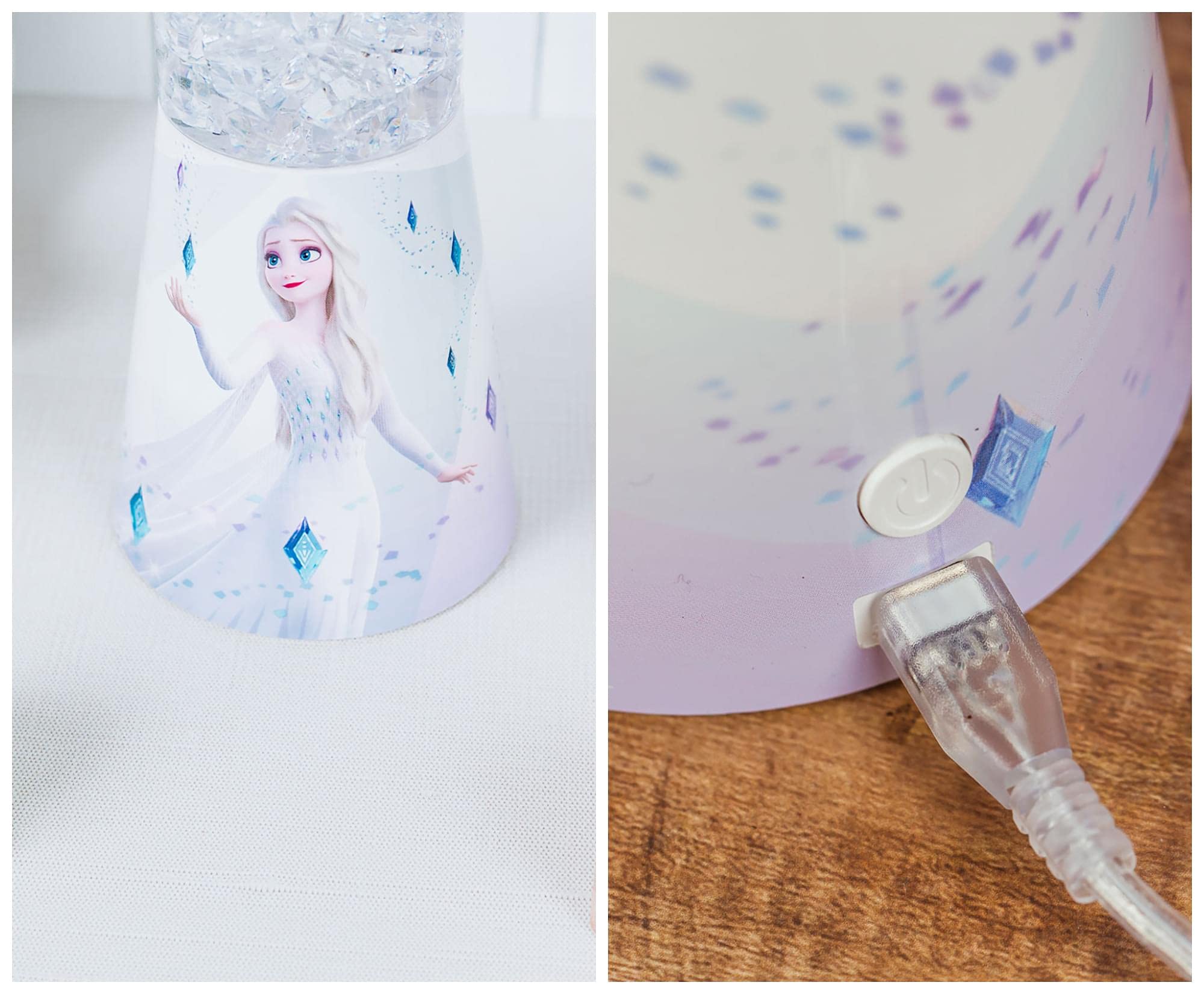 Ukonic Disney Frozen 2 Elsa Glitter Lamp - LED Bedside Table Light, 12" Tall, Cast Metal & Crystal, Frozen Elsa Color, Model 66661a01