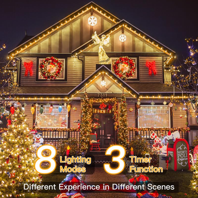 Ollny Christmas Lights, 198 FT, 600 LED, Waterproof, 8 Modes, Remote Timer, Warm White, Model HG-29V610C