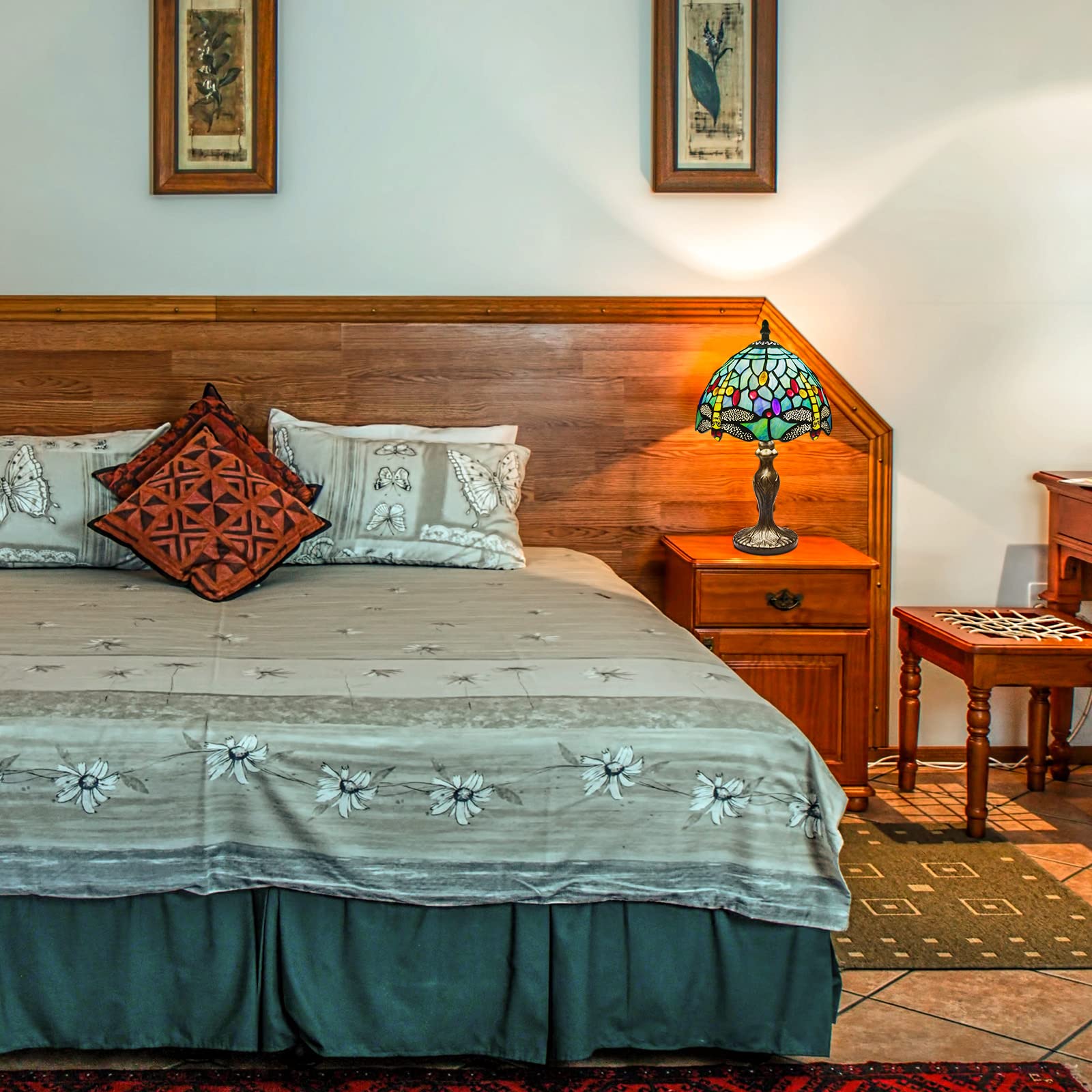 Tiffany Table Lamp Stained Glass Crystal Bead Style Table Light, Handmade Desk Bedside Table Night Lamp, Antique Art Craft Gifts