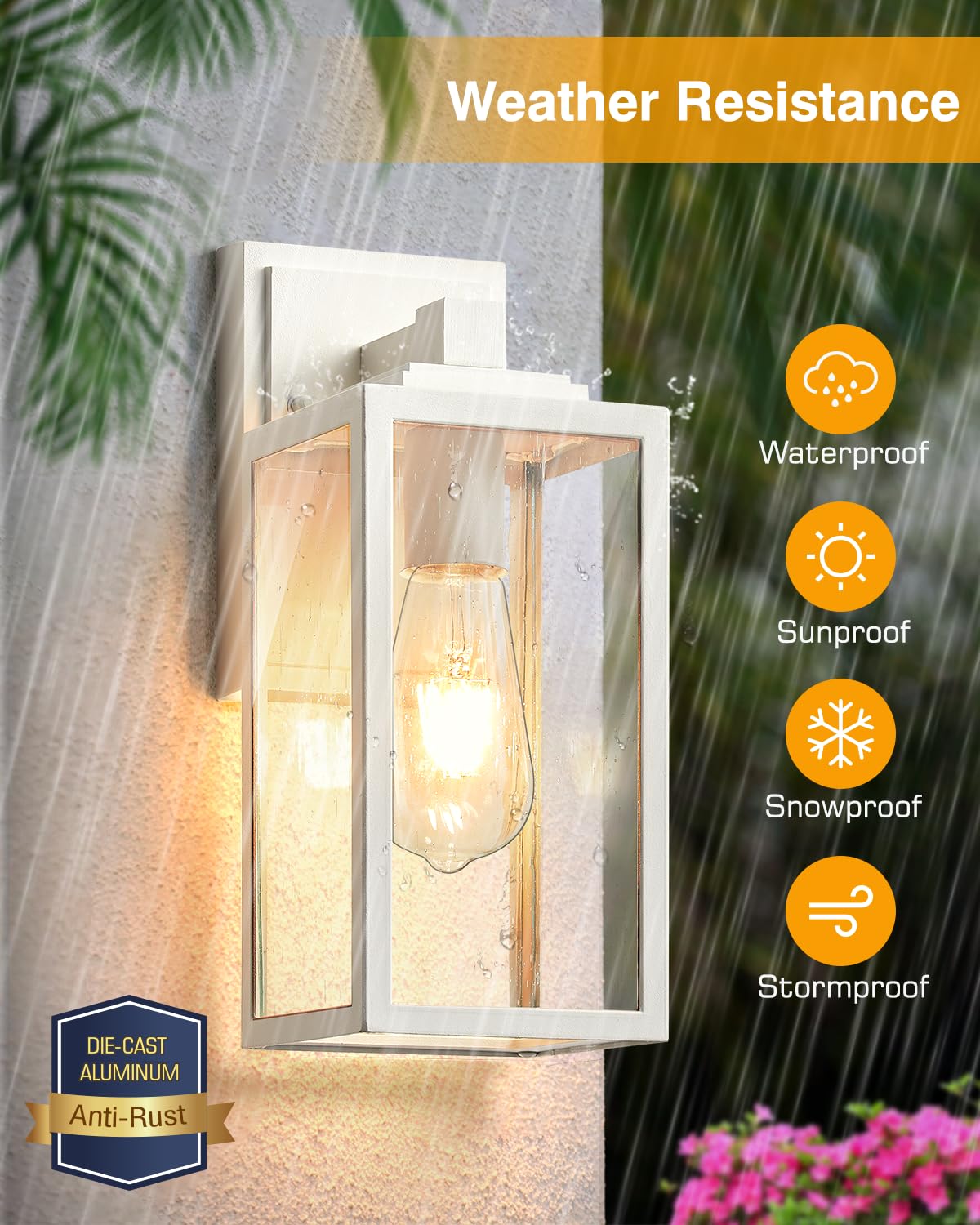Vianis Outdoor Wall Light Fixture, 2-Pack Aluminum Lanterns, Anti-Rust, White, Model V81272W