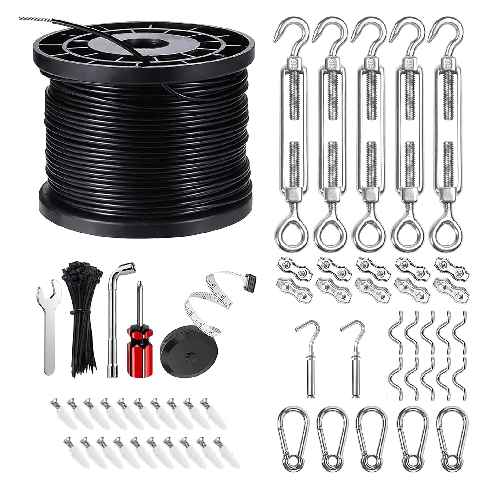 Ugarden Upgraded Outdoor String Light Hanging Kit, 170Ft Globe String Light Suspension Kit W/Expansion Hook, Stainless Steel 304 String Light Guide Wire, Black Guy Wire Kit For Wedding Dinner Barbecue