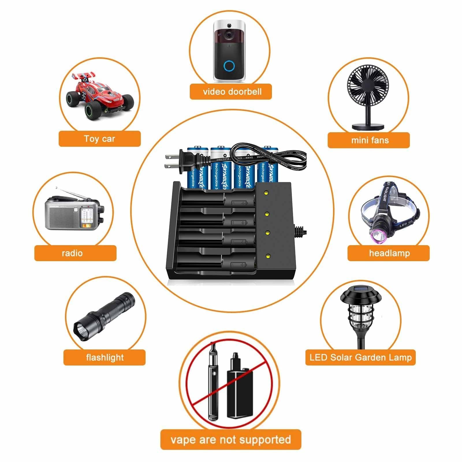 4 Pack 3.7 Volt Button Top Rechargeable Batteries And 18650 Battery Charger,Lithium Battery 4000Mah For Flashlights, Headlamps,