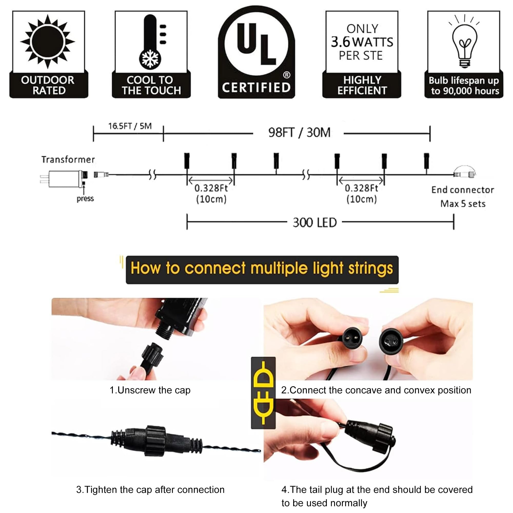 Kemooie 300 Led Pink Christmas Lights, 99Ft Connectable 8 Twinkle Modes String Lights With Memory Function, Waterproof For Outdo