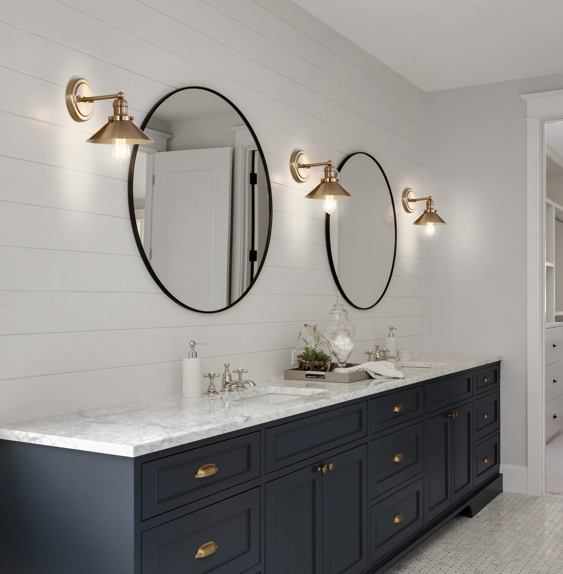 JONATHAN Y Farmhouse Sconce 1-Light Metal Shade, Brass Gold, Model JYL7429A, Includes 2200K Edison Bulb, Ideal for Bedroom, Living Room,