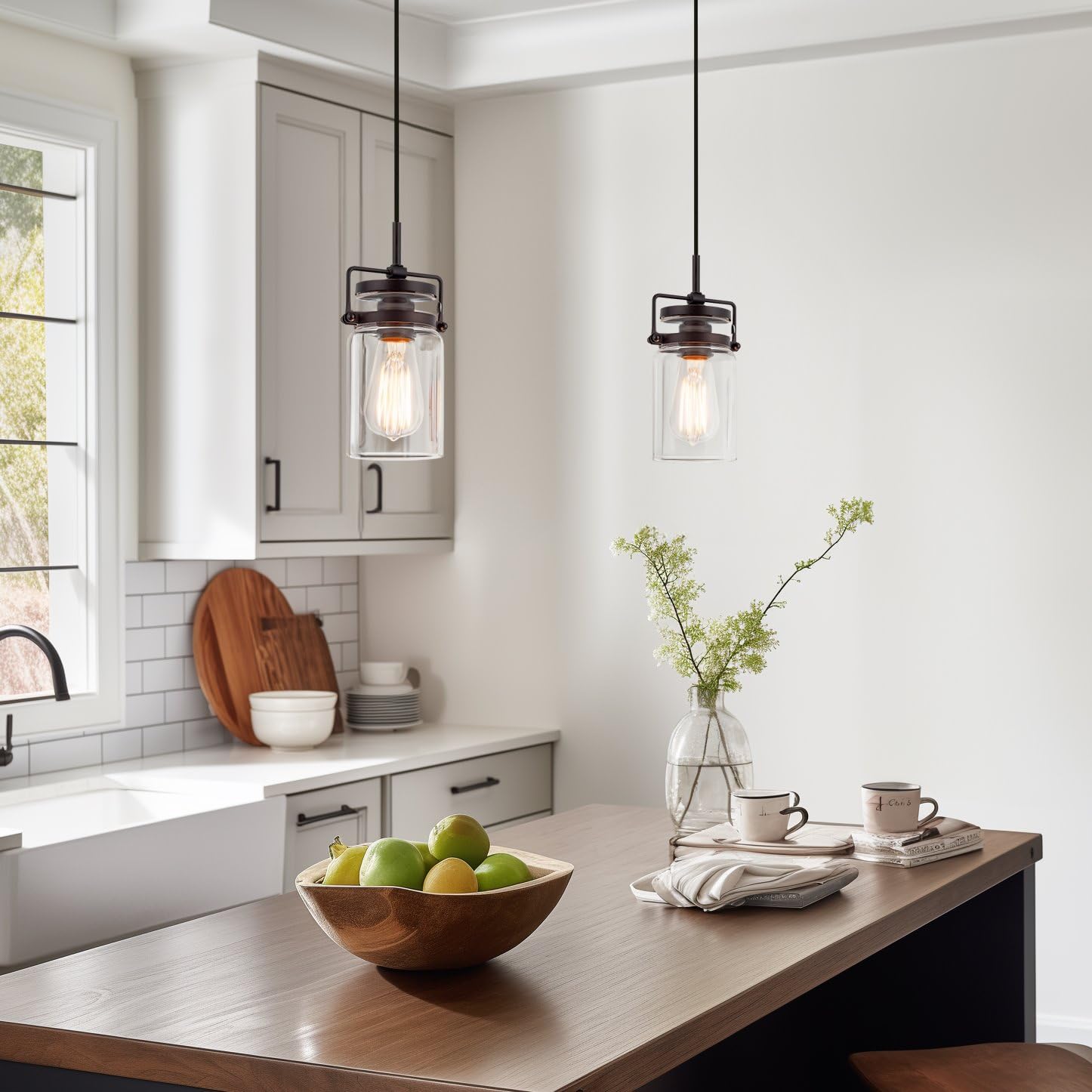 Kira Home Wyer Pendant Light, 8in Modern Industrial, Oil Rubbed Bronze, Dimmable, Mini Clear Glass Shade, Model RV-CP1124279-OB
