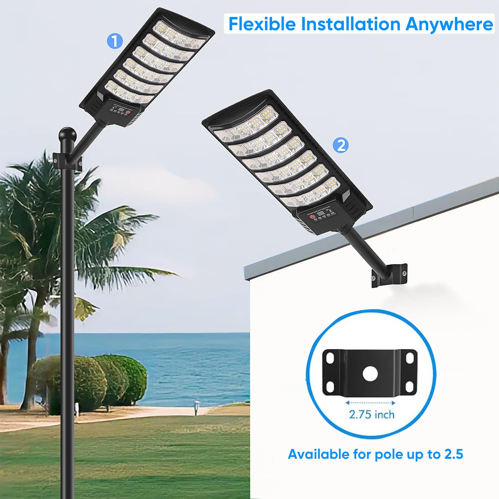 BrightWe 4 Pack Solar Street Light 30000LM 6500K Waterproof LED with Motion Sensor & Remote Control for Outdoor Parking Lot Lighting