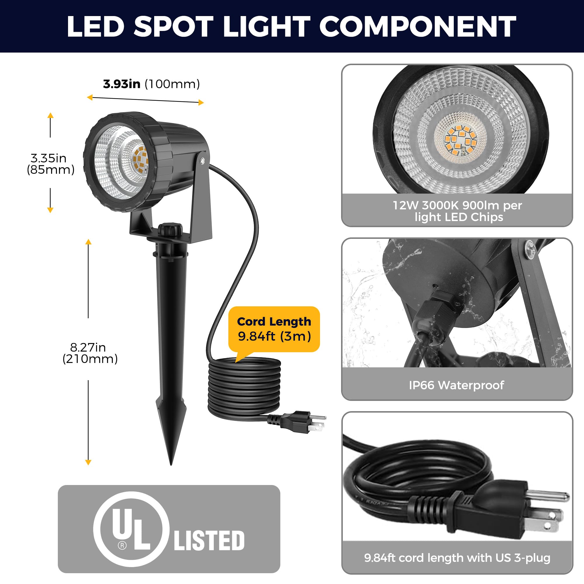L Lohas Led 12W Dusk To Dawn Outdoor Lighting  Auto On/Off 3000K Landscape Outdoor Spotlight  Ip66 Waterproof Plug In Spot Lights For Yard  Garden  House  Pathway  Plant(4 Pack)