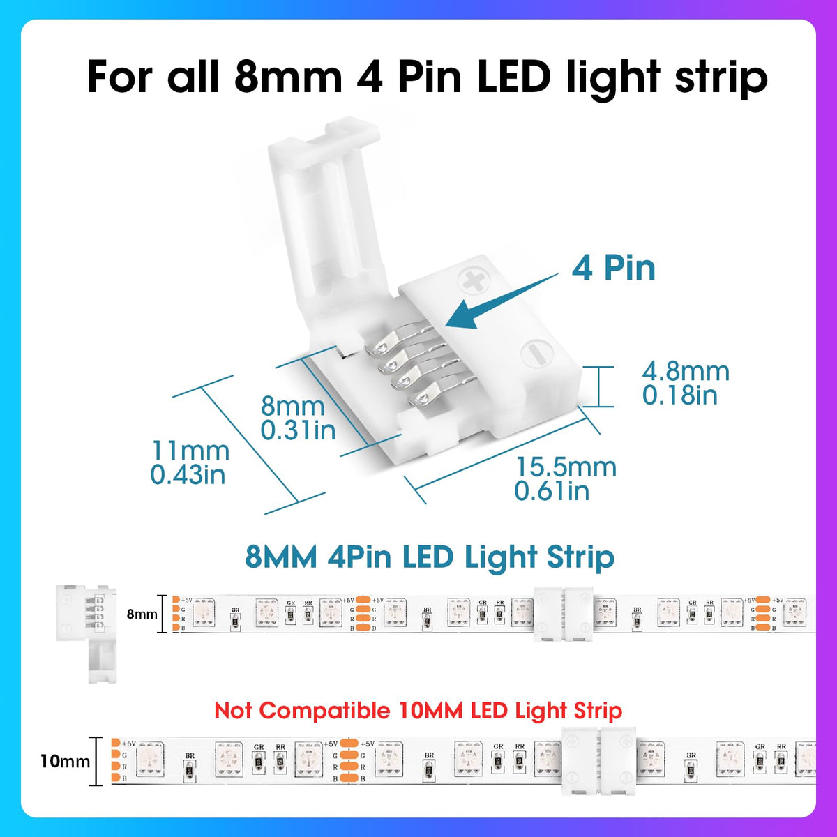 4pin Conector Led Color Code WENHSIN 10-Packs 4-Pin LED Connectors for LED Strip Lights 8mm Width ...