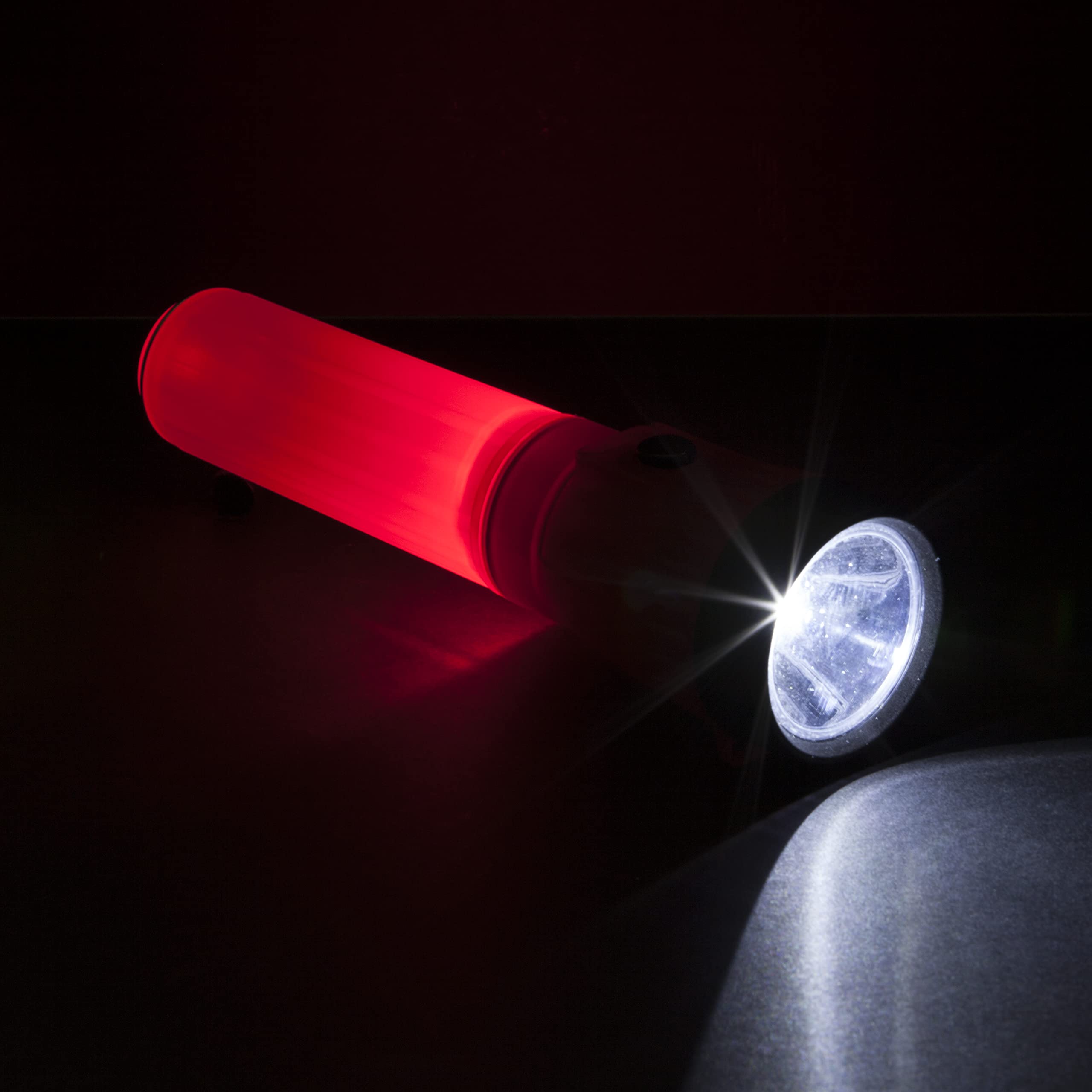 Life Gear Led Flashlight With Glow Handle, Emergency Flasher And Storage Compartment, Red