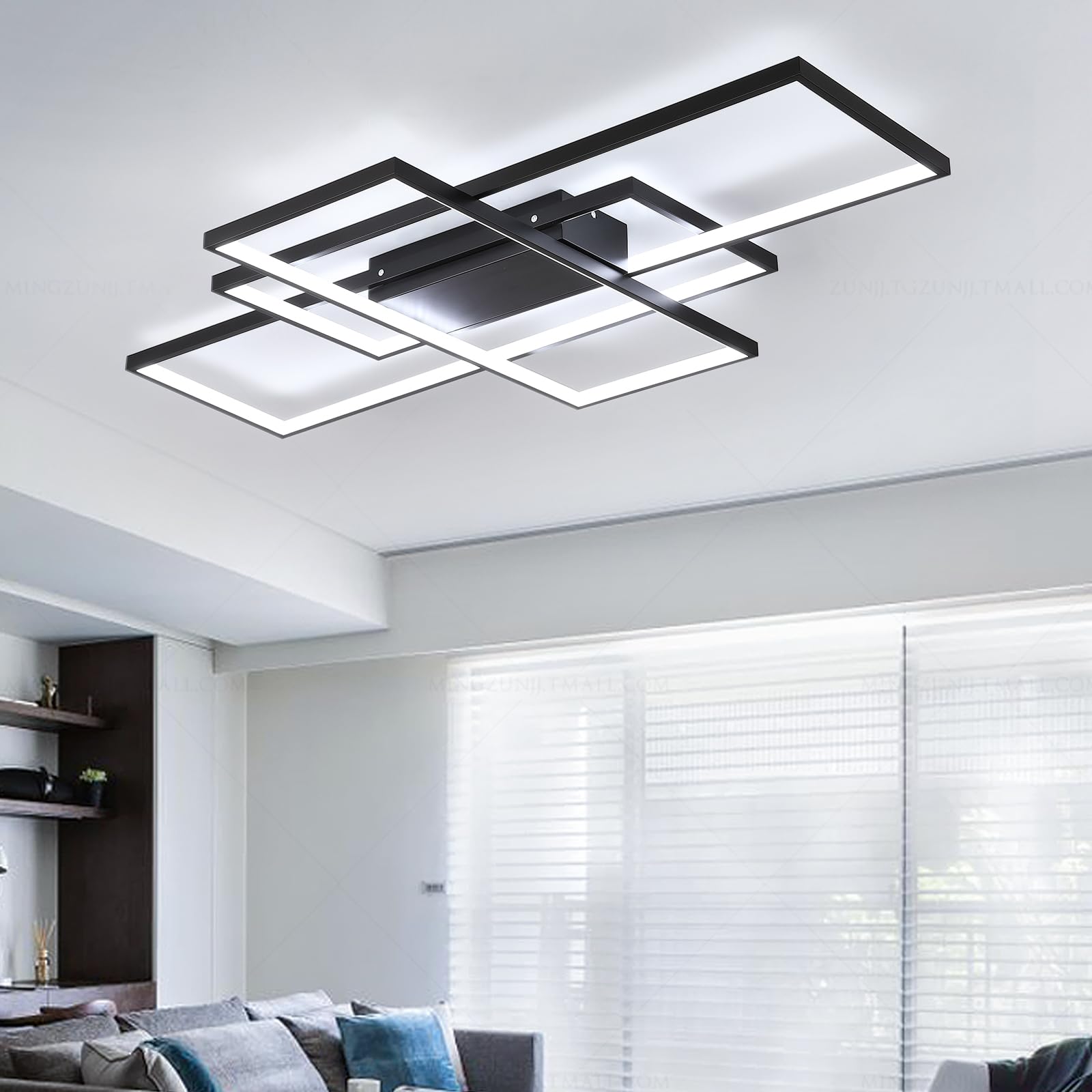 Jaycomey Modern LED Ceiling Light, 35.4in LED Black Flush Mount Ceiling Lights Fixture 75W Living Room Lighting Fixtures Chandel