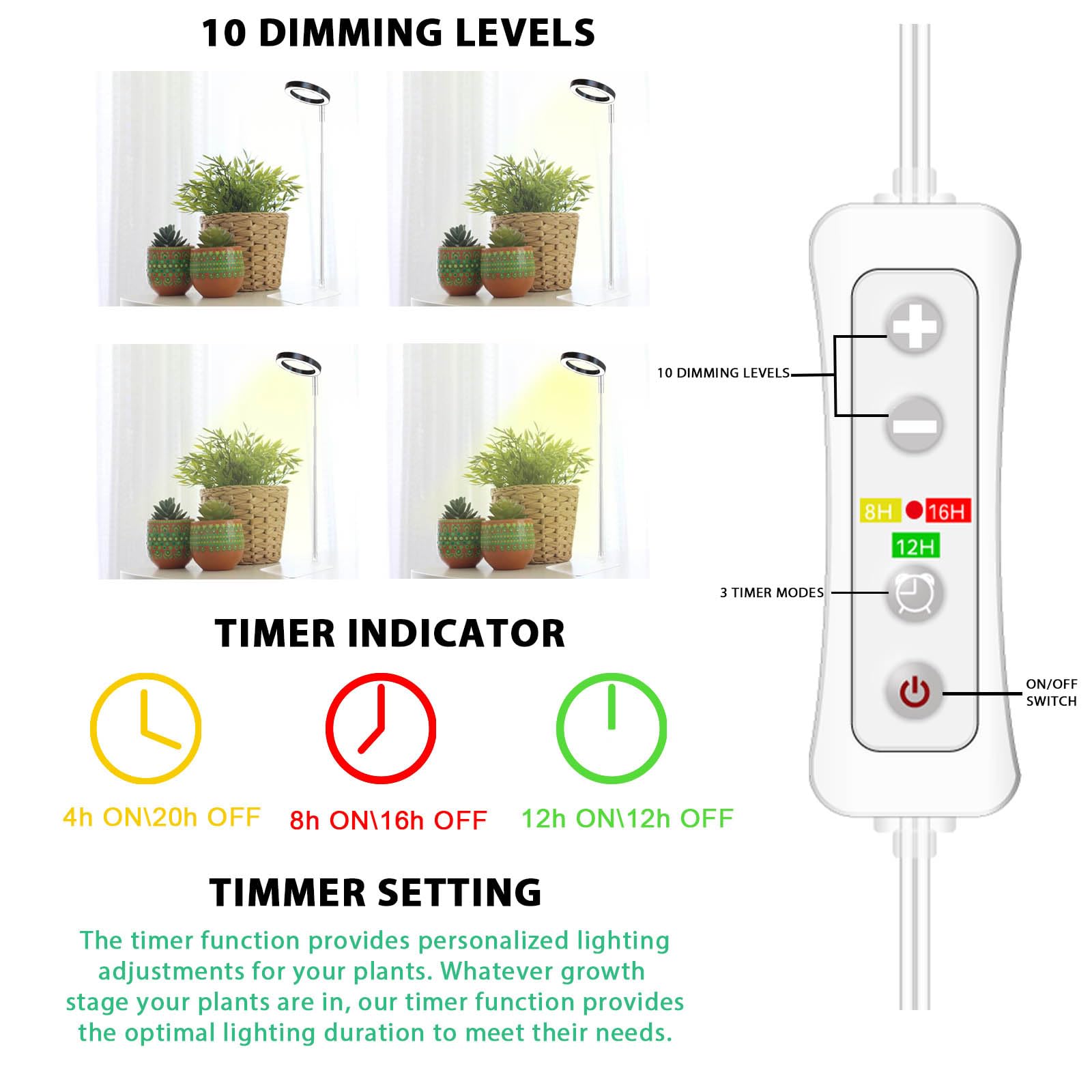 Yadoker Plant Grow Light, Led Growing Light Full Spectrum For Indoor Plants,Height Adjustable, Automatic Timer, 5V Low Safe Voltage,Idea For Small Plant Ligh