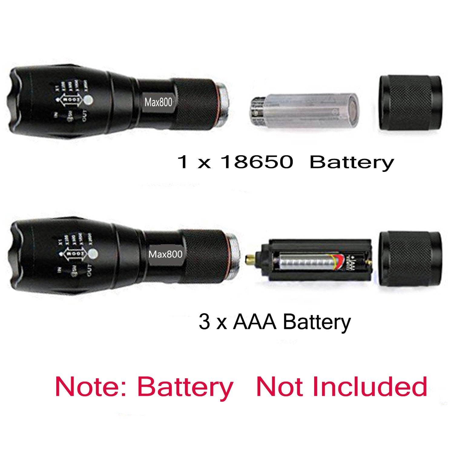 Miuree 2 Pack LED Tactical Flashlight, 2000 Lumens, Water Resistant, 5 Modes, Zoom Function, Aluminum
