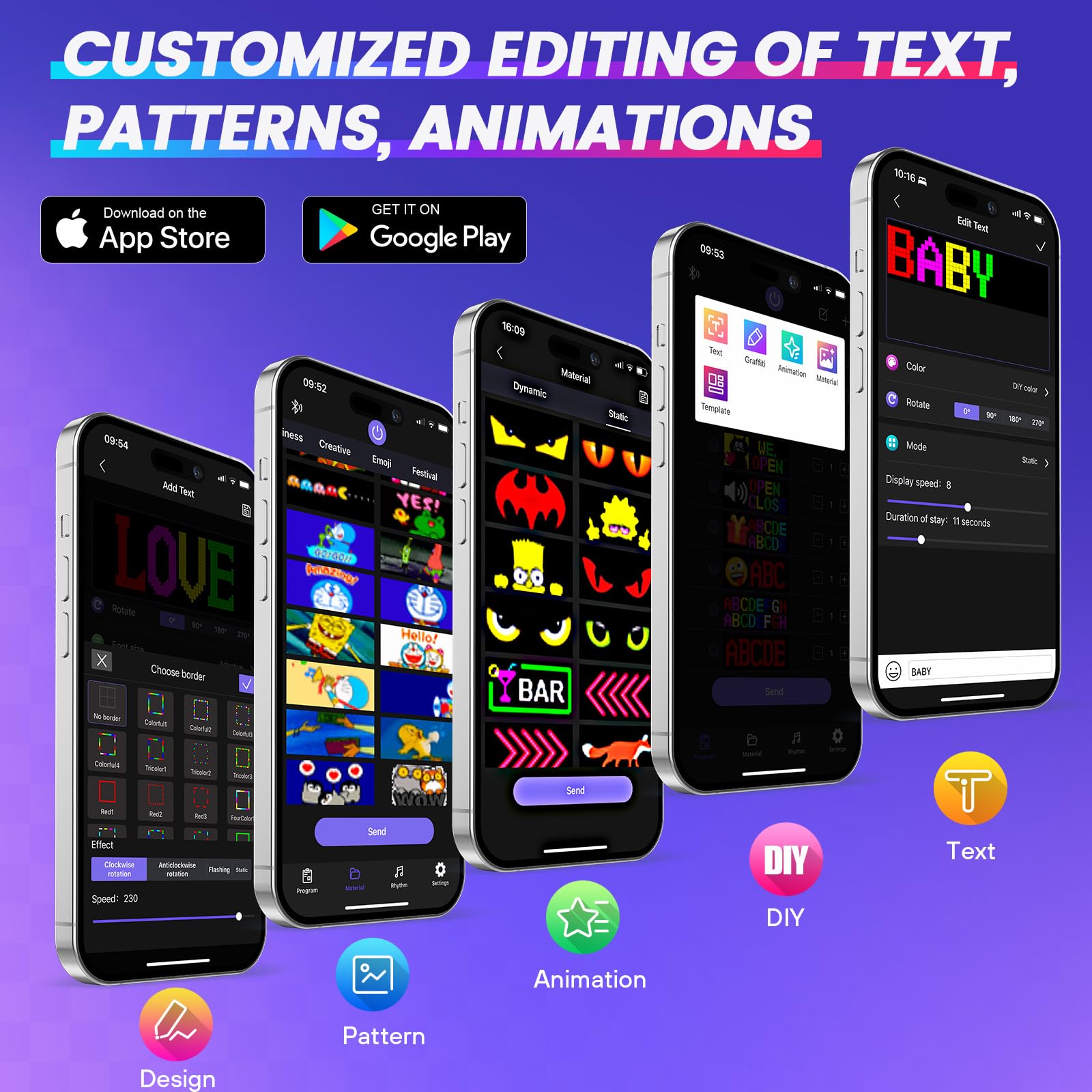 Rayhome Full Color Double Row Scrolling Led Light Sign, 17''X6.3'' Flexible 5V/2A Bluetooth App Control Led Signs Custom Text Message Pattern Programmable Led Display For Car Store.