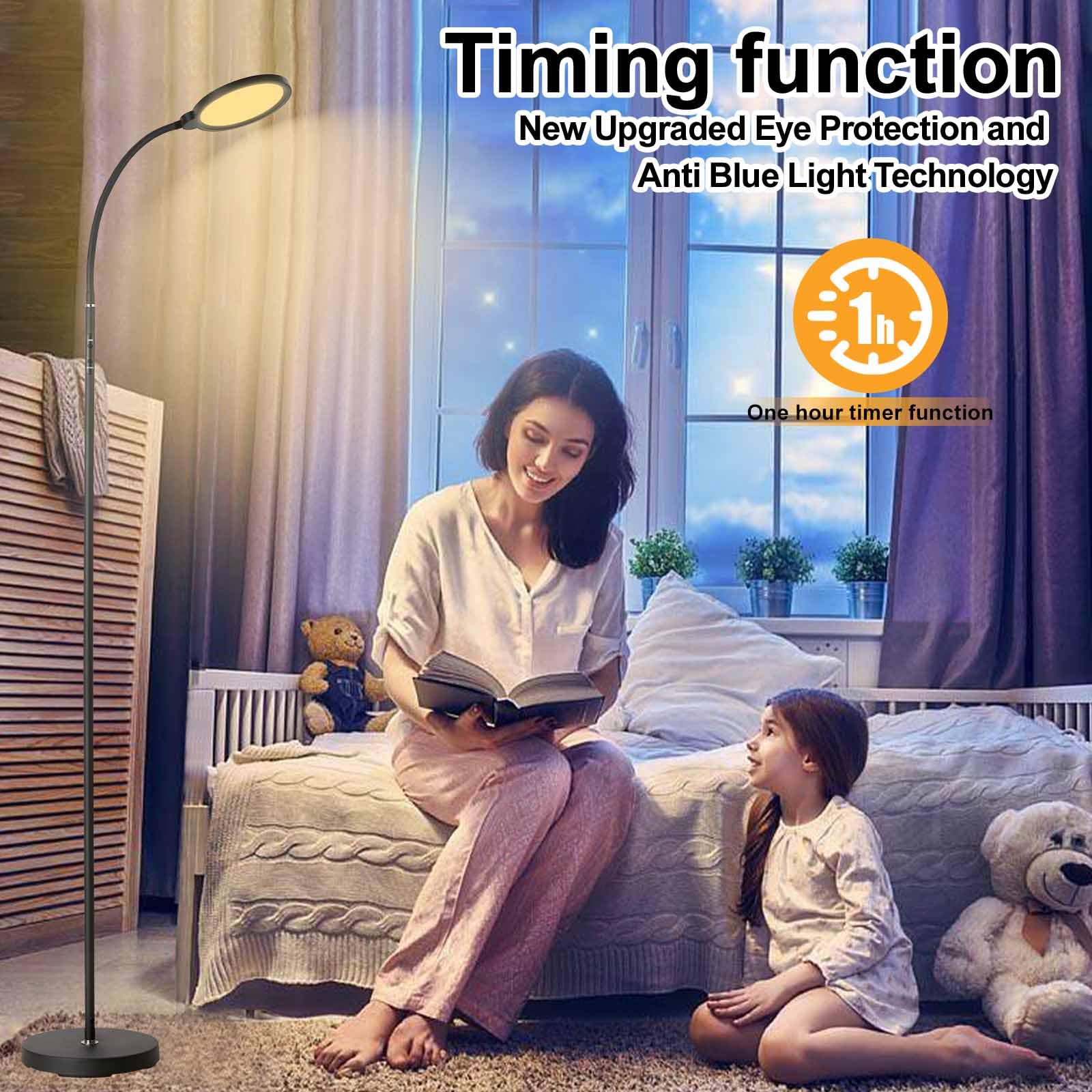 homakee LED Floor Lamp, Adjustable Gooseneck, 3 Color Temperatures, Iron, Black, Model HMK-B1-B