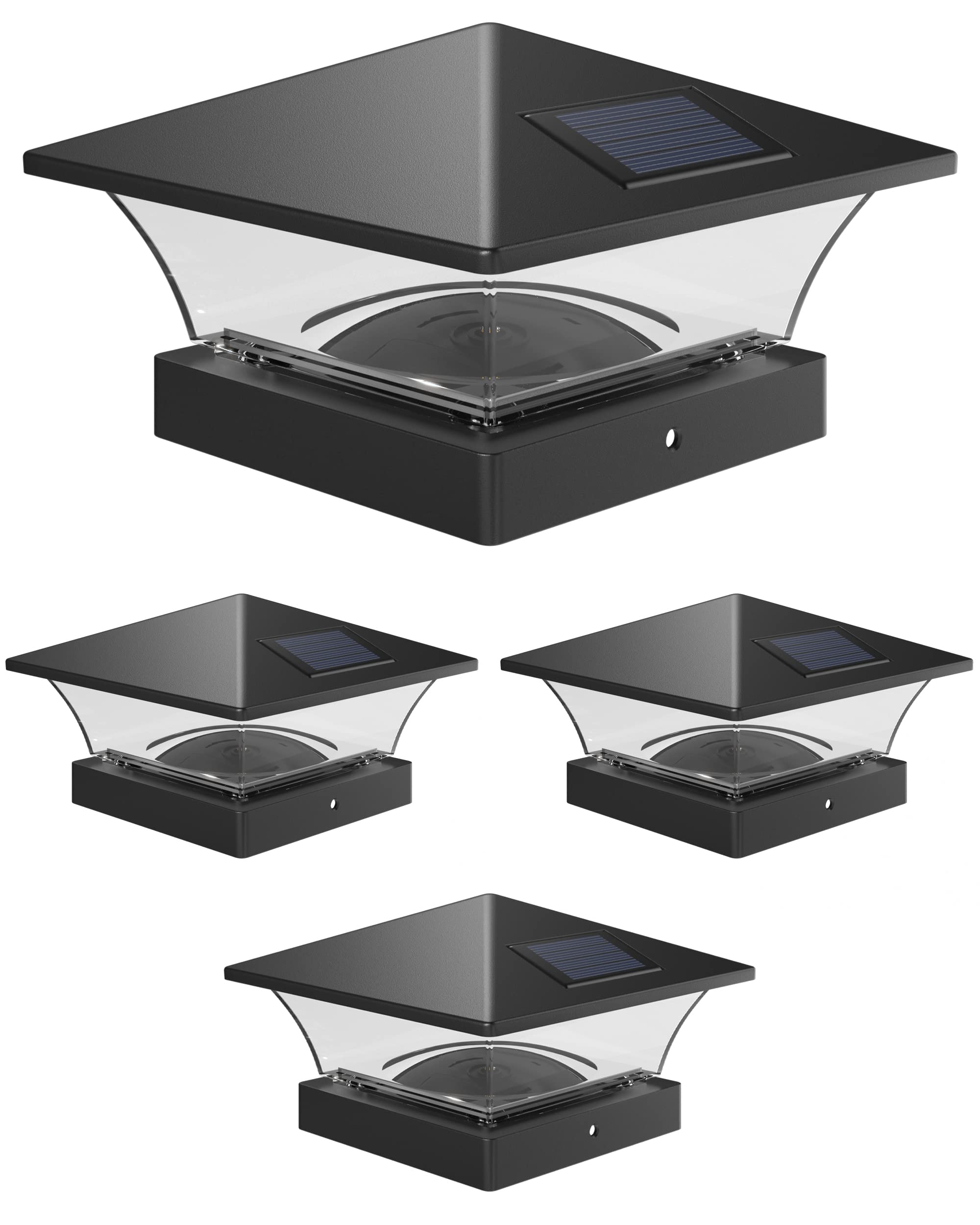 Davinci Lighting Solar Post Cap Lights - Bright LED for Fence, Deck, Patio - 4 Pack - Slate Black