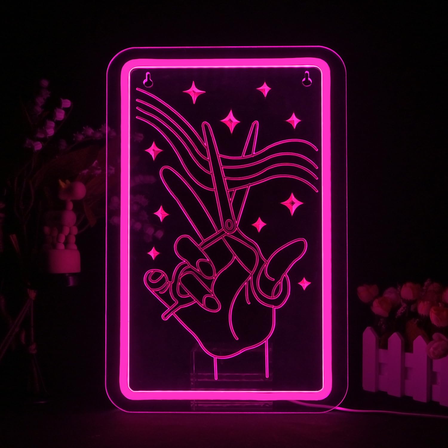 LUCUNSTAR Neon Scissors Sign LED Light for Beauty Salon Decor, 14.69in x 9.4in, Pink
