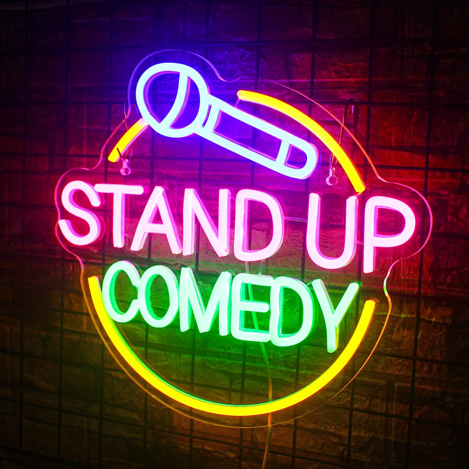 JURONGYILU Neon Stand Up Comedy Sign, Colorful LED Wall Decor, 13.7inx12.6in, Acrylic