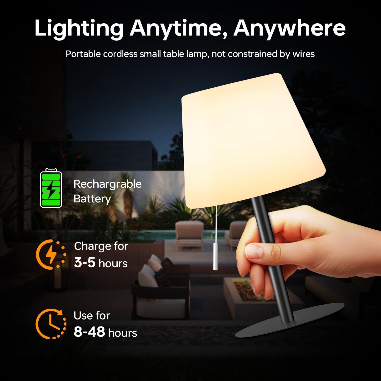 Gewiny Outdoor Battery Operated Table Lamp Cordless Shower Lamp Waterproof Led Dimmable Warm White And Rgb Table Lamps Rechargea