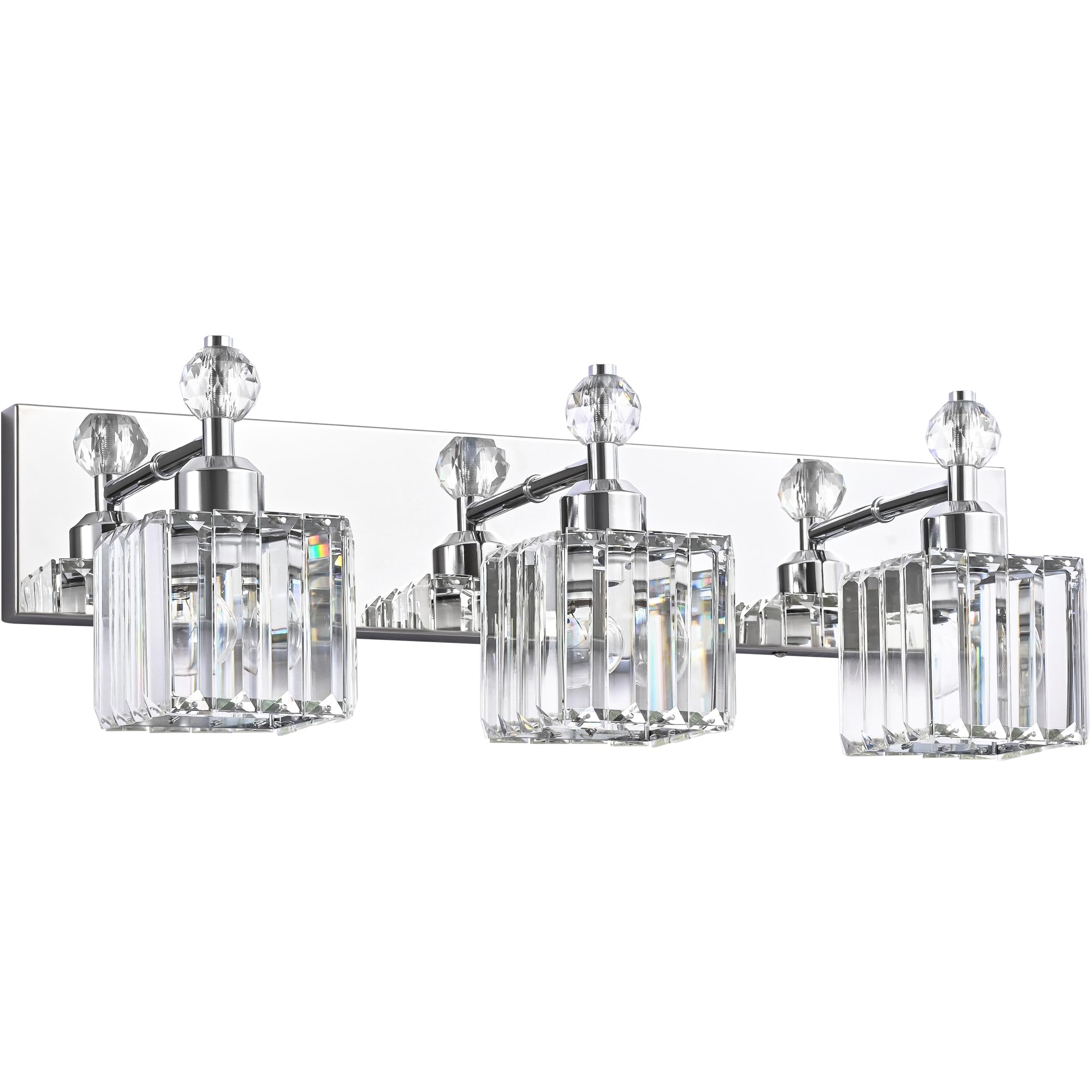 PRESDE Modern Vanity Light 3-Lights Chrome Stainless Steel Crystal Bathroom Fixture