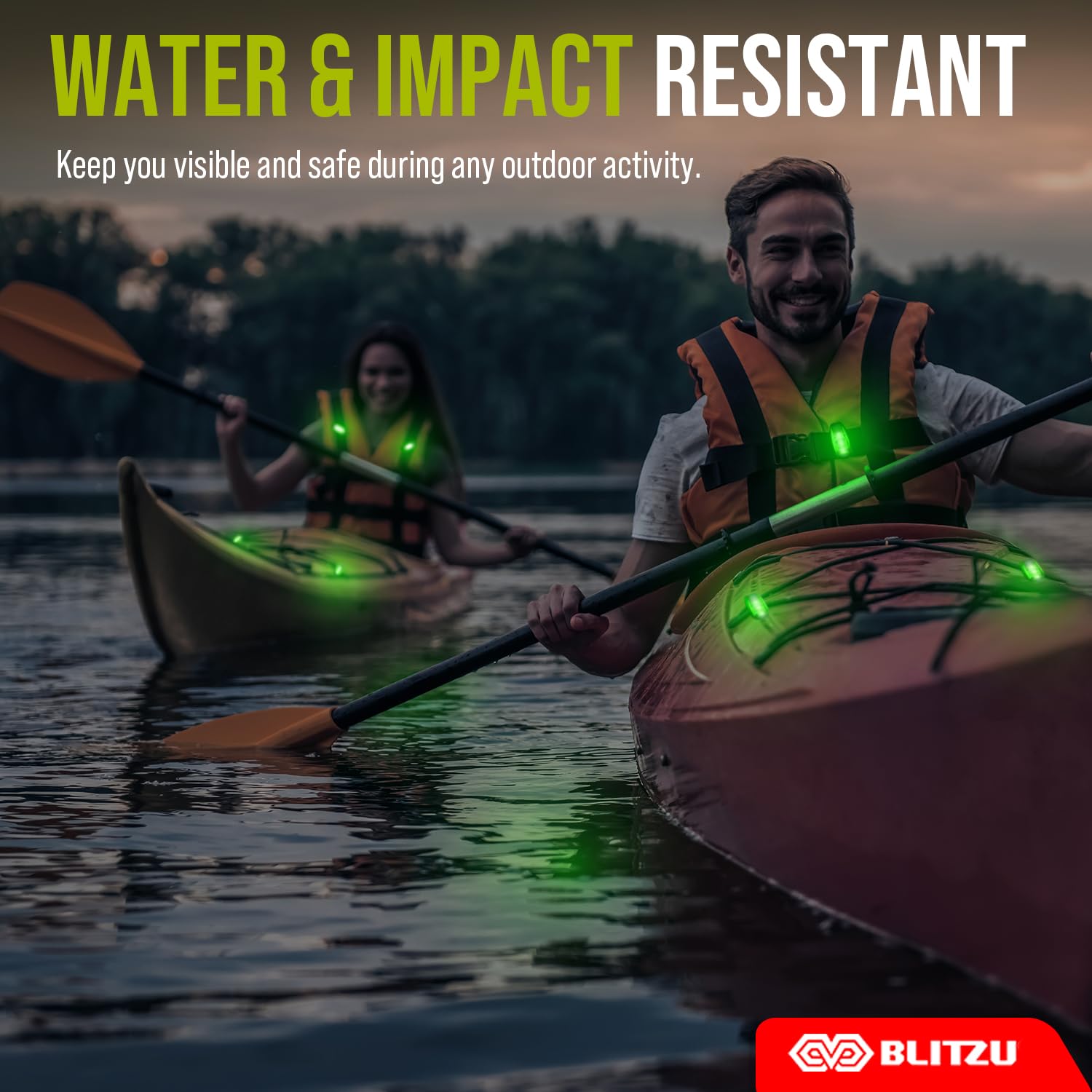 BLITZU 4 Pack LED Safety Lights - Green Clip-On Reflective Gear for High Visibility in Night Walking, Running, Cycling, and Hiking
