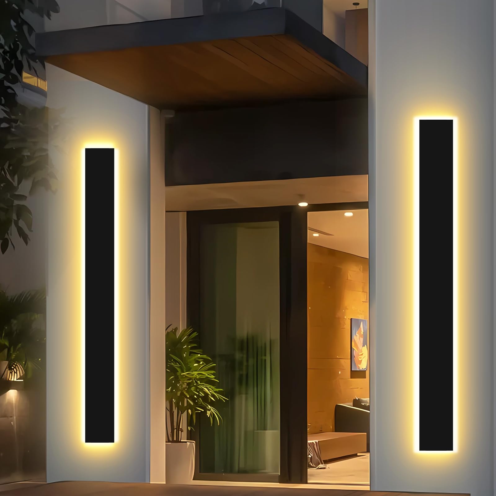 Pedforn 2Pcs 31In Modern Outdoor Wall Light  Ip65 Waterproof Outdoor Wall Sconce  3000K-6000K Dimmable Led Black Garage Lights  Exterior Wall Lighting  Anti-Rust Linear Long Wall Light