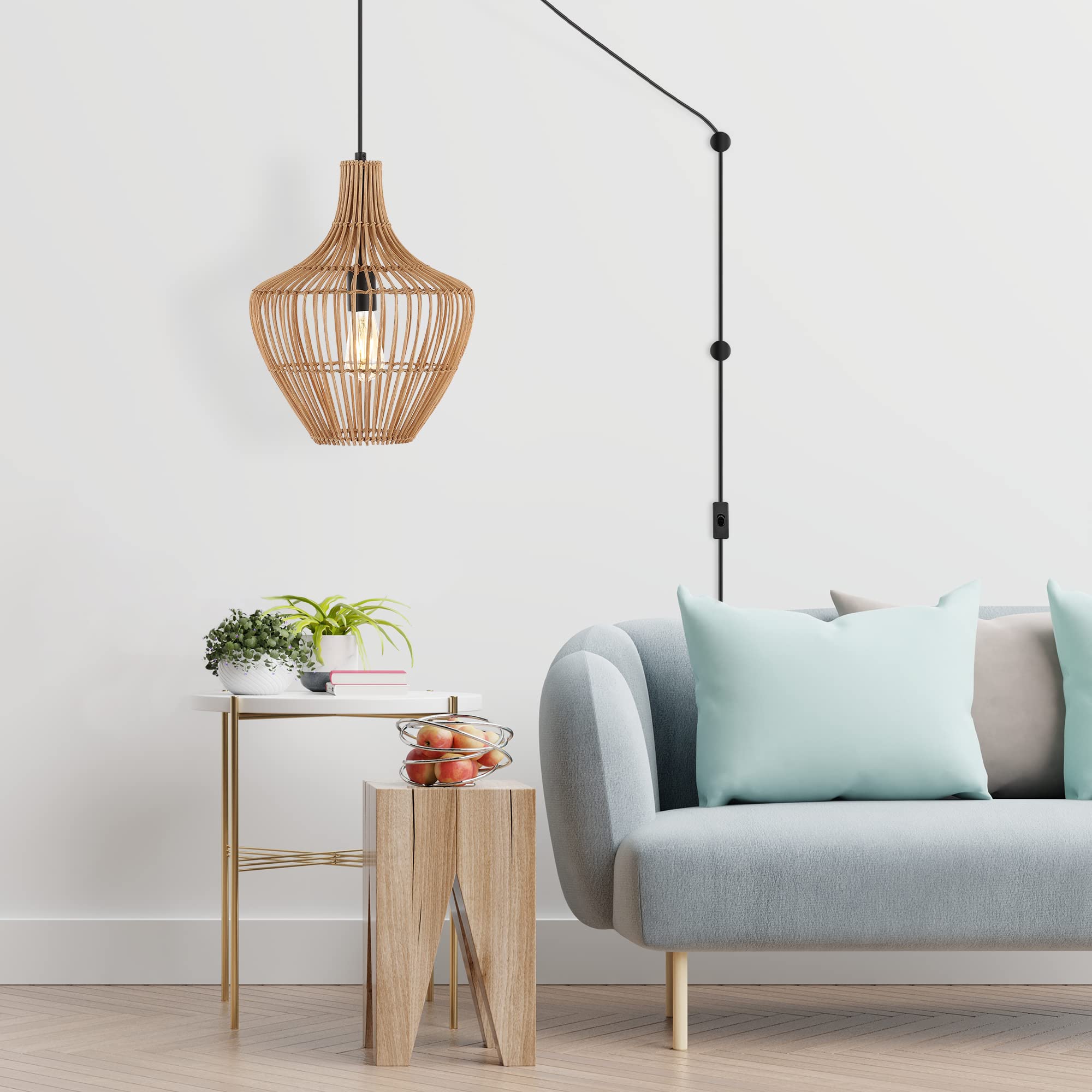 JONATHAN Y 1-Light Rattan Pendant Light, 13in Adjustable, Modern Farmhouse, Brown, Model JYL1406A