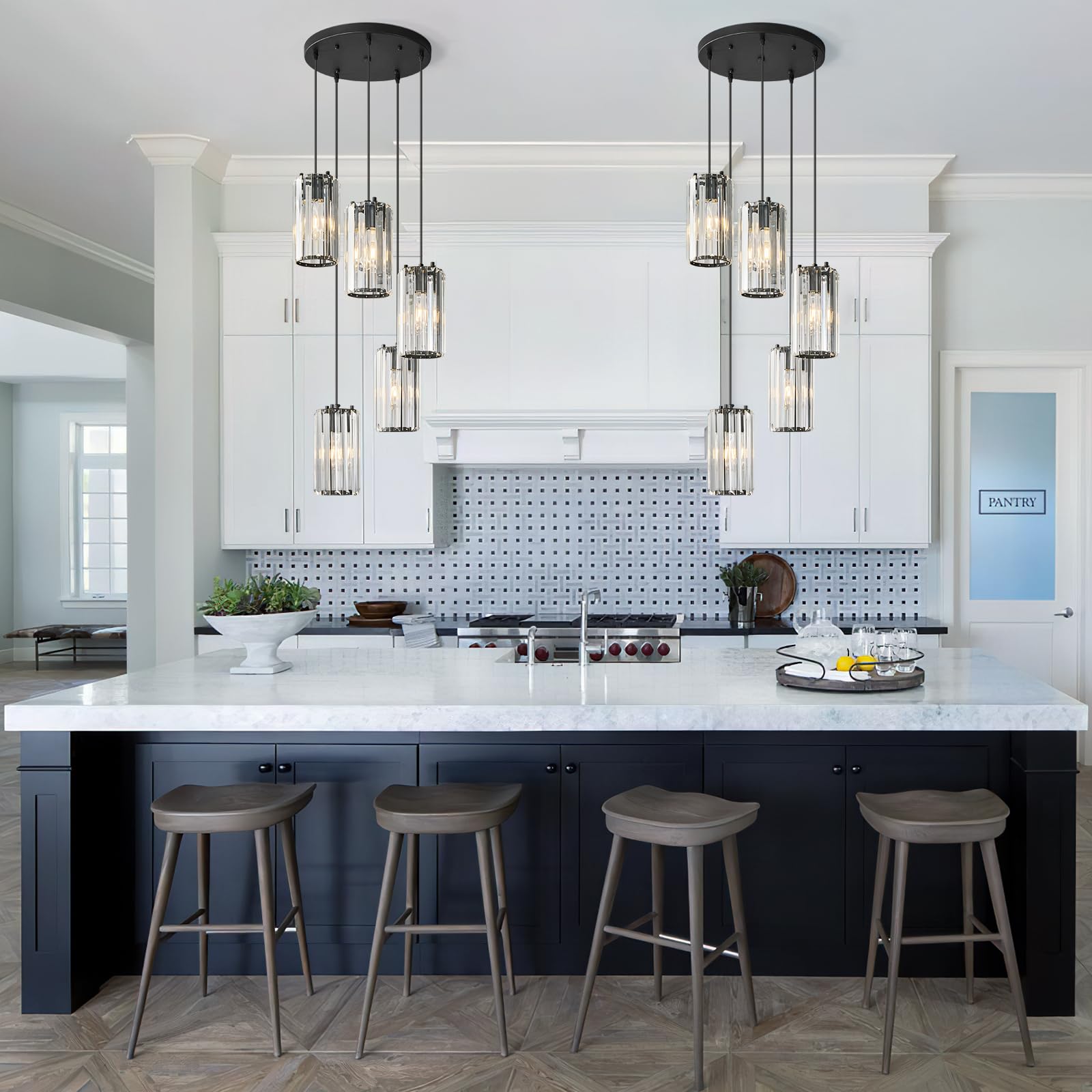 Zhllmq Black Pendant Lighting Modern Pendant Light  Mini Crystal Chandeliers Adjustable Pendant Light Fixture For Kitchen Island Dinning Room Corridor Bedroom(Gold 5-Light)