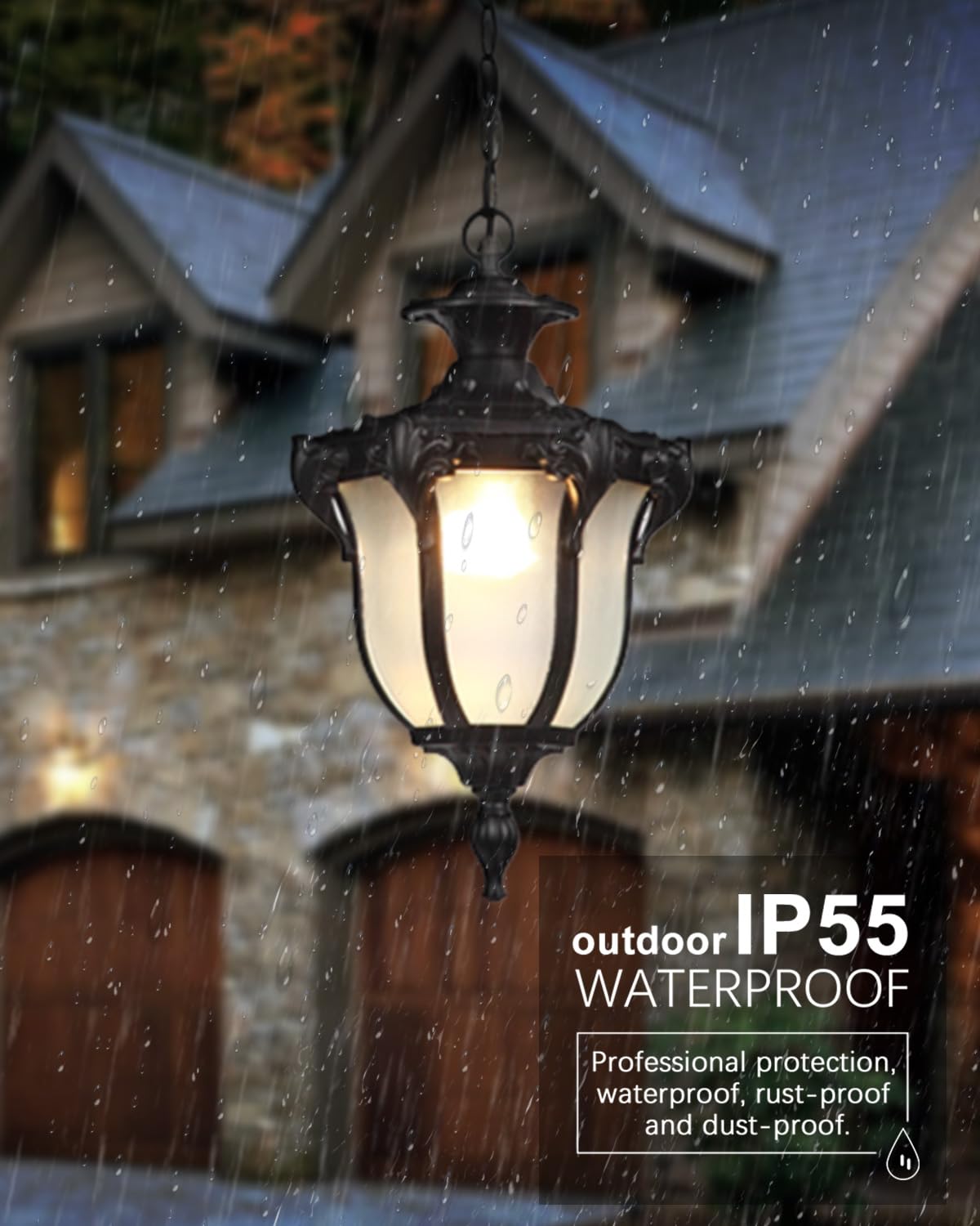 Moddeny Rustic Victorian E26 Exterior Ceiling Pendant Light American Outdoor Waterproof Chandelier Garden Corridor Grape Frame P