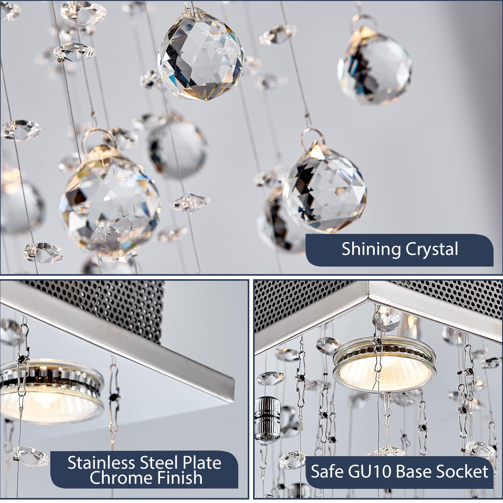 Bestier Chrome Crystal Raindrop Chandelier LED Ceiling Light Fixture, 12" Wide x 20" High, for Dining Room, Bathroom, Bedroom, Model AK-AJ-18034