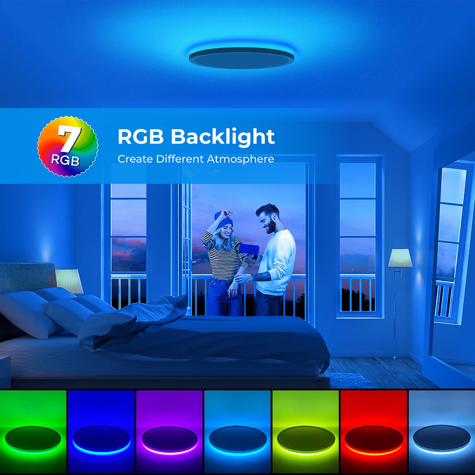 Annaror Rgb Flush Mount Led Ceiling Light With Remote, 12 Inch Ceiling Light Fixture With Color Changing Backlight, 3000K-6500K