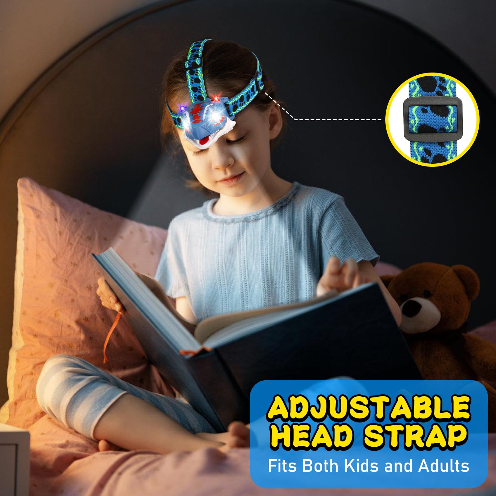 TIGTECGAME Ankylosaurus Kids Headlamp - Dinosaur Rechargeable Headlamp for Kids Camping Gear | Dinosaur Toys for Kids Boys Girls